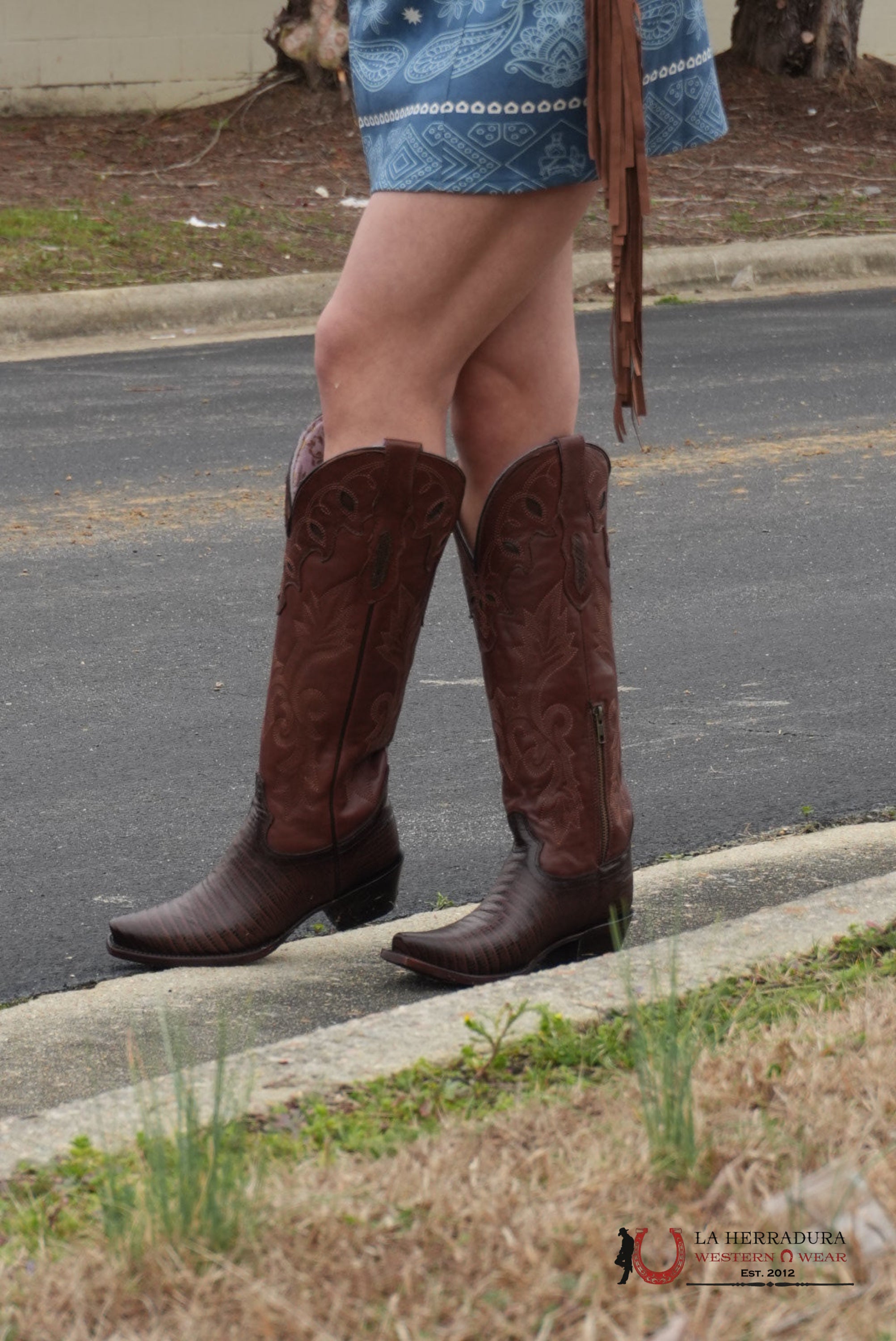 Rock’em Lizard Grabado Café Snip Toe BOTAS MUJERES