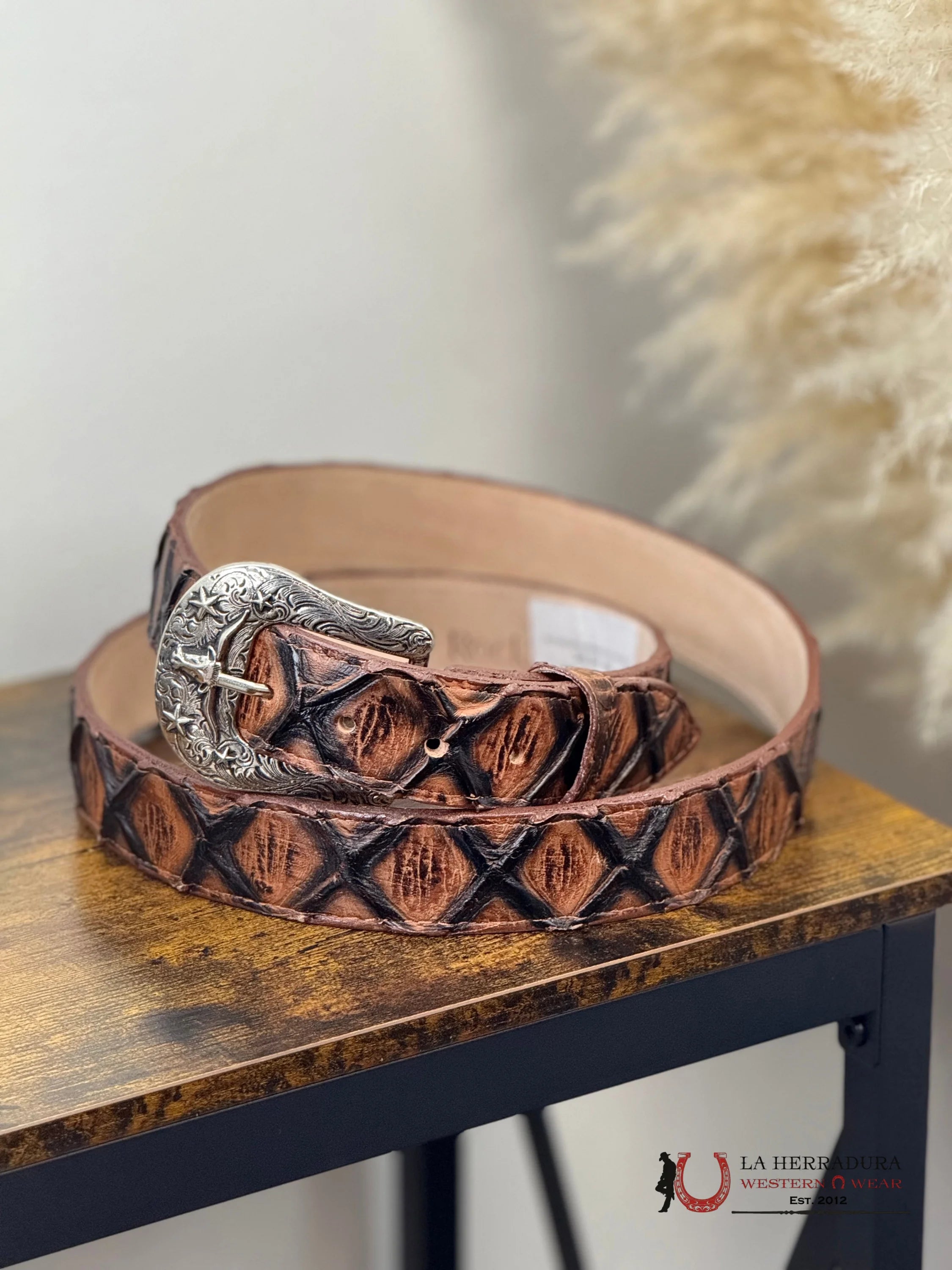 ROCKEM MEN BROWN FISH SCALE BELT CINTURONES HOMBRES