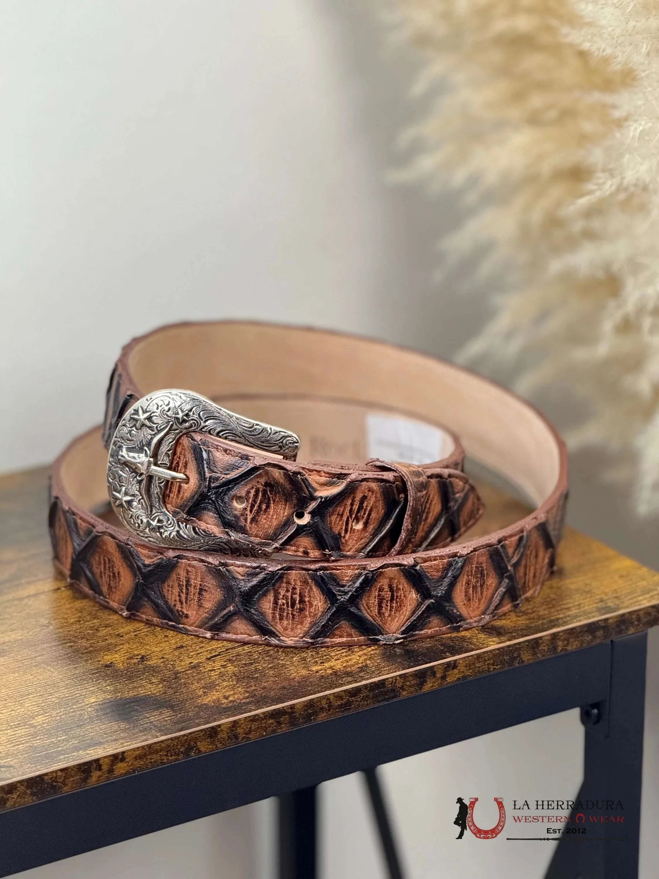 ROCKEM MEN BROWN FISH SCALE BELT CINTURONES HOMBRES