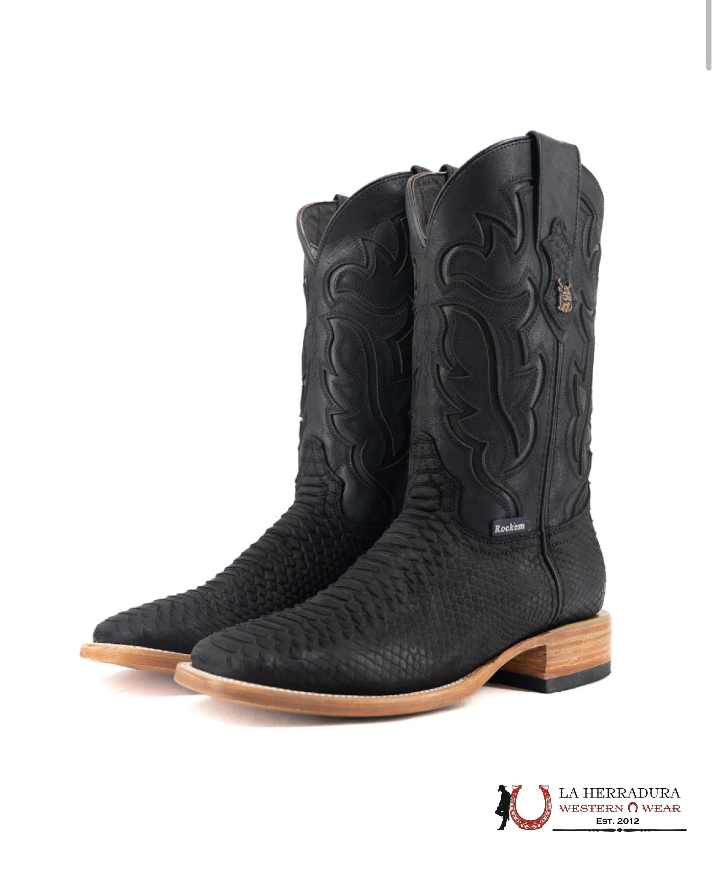 ROCKEM MEN EDWARD /BRUCE PYTHON NOBUCK BLACK SQUARE TOE BOTAS HOMBRES