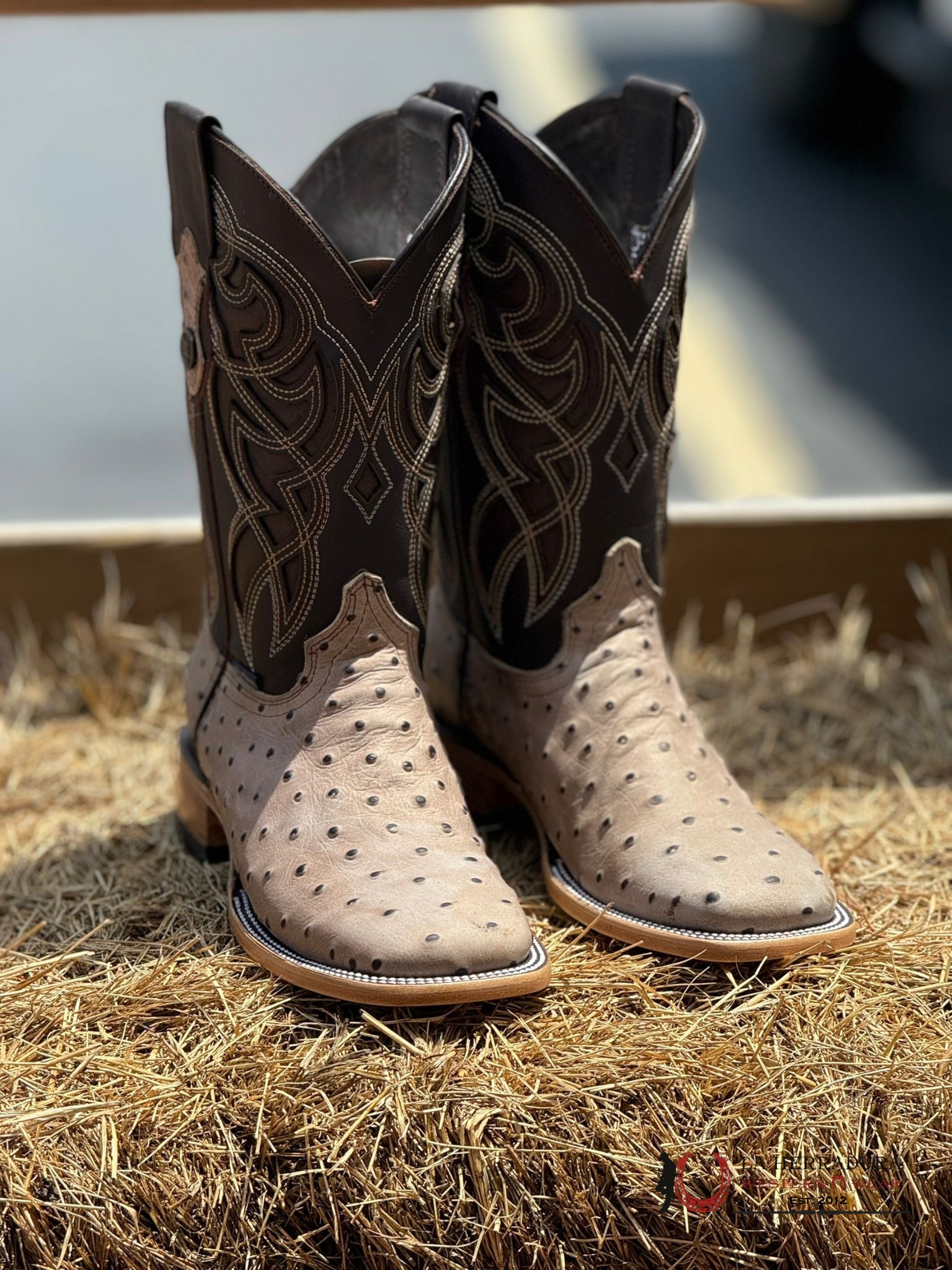Mens Imit Ostrich Ranch Hueso Boot Botas Hombres