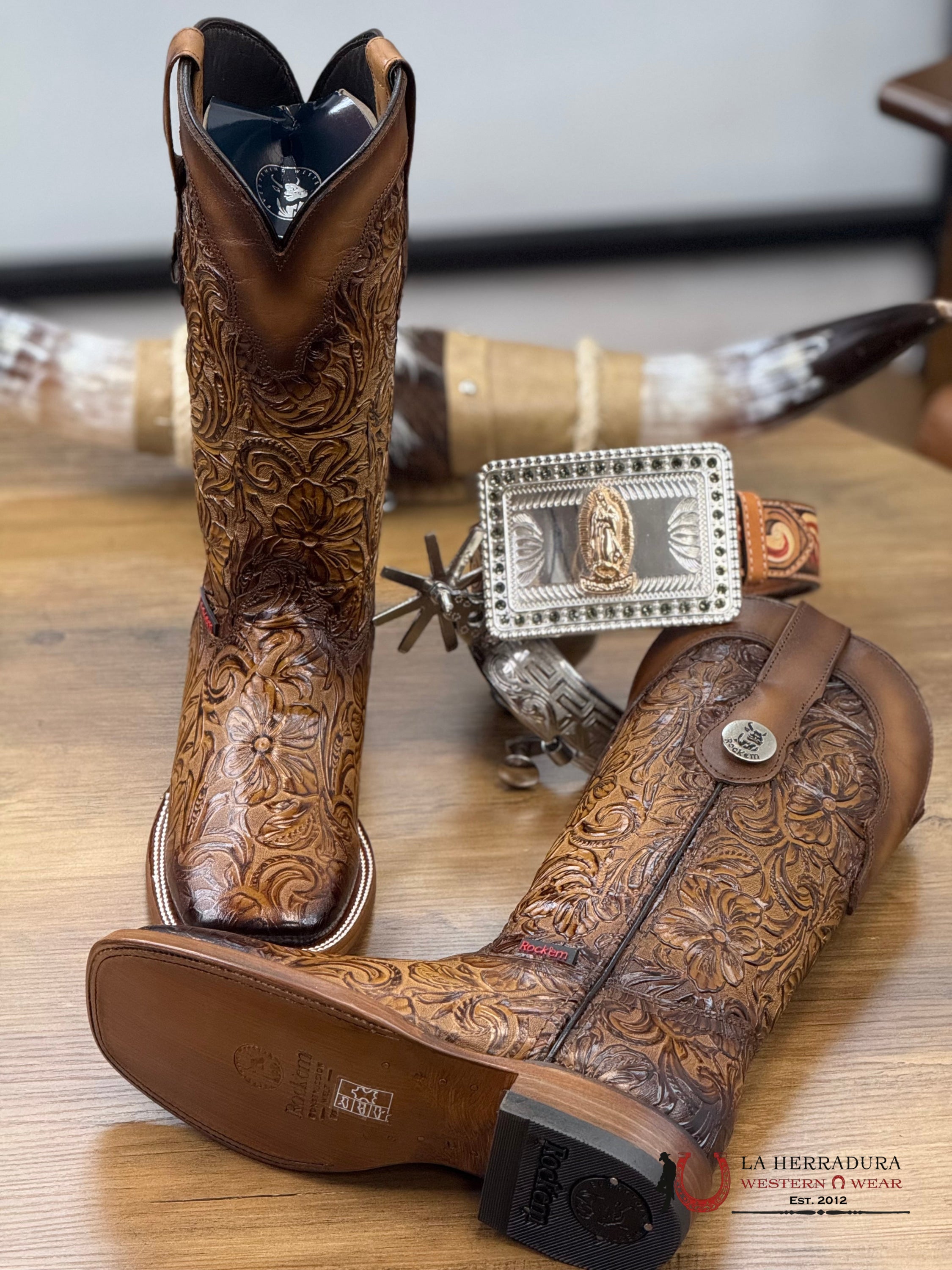 Womens Mila Cincelado Flor De Luz Miel Complete Honey Square Toe Boots Botas Mujeres