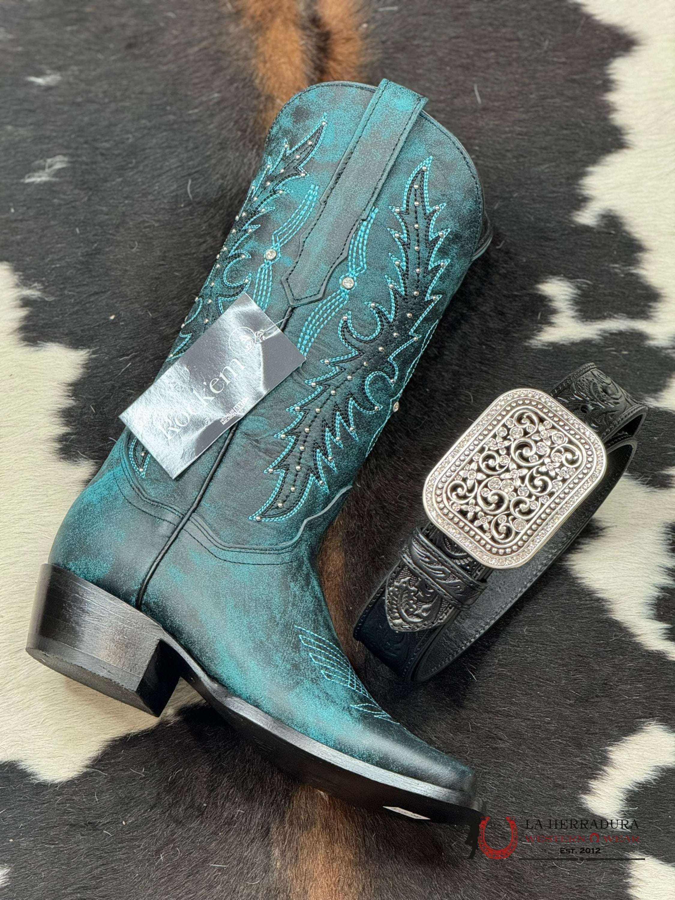 ROCKEM TURQOISE WITH DIAMONDS SNIP TOE Laherradurawwnc.com
