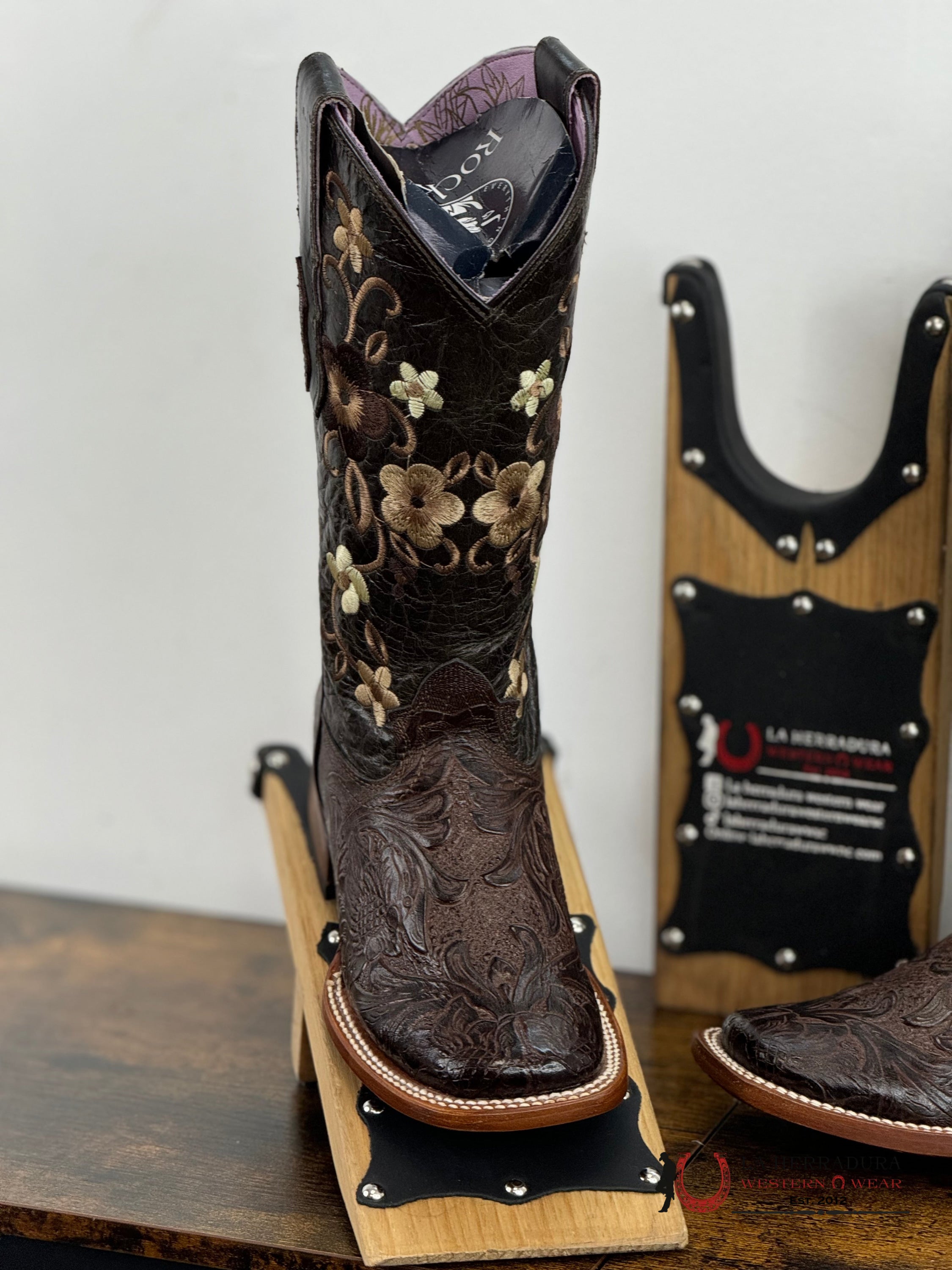 Womens Parais Hand Tooled Cedona Brown Square Toe Botas Mujeres