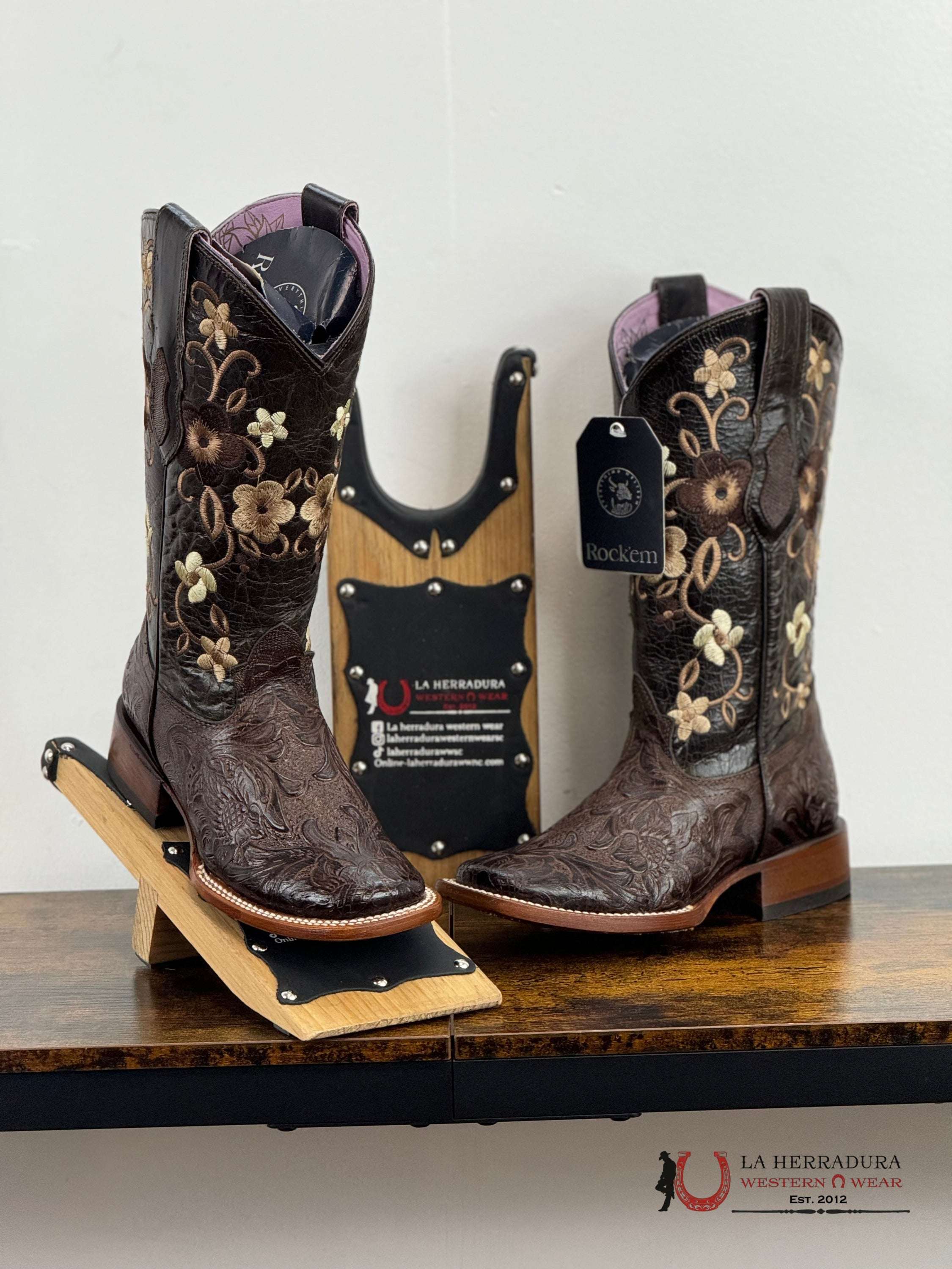Womens Parais Hand Tooled Cedona Brown Square Toe Botas Mujeres