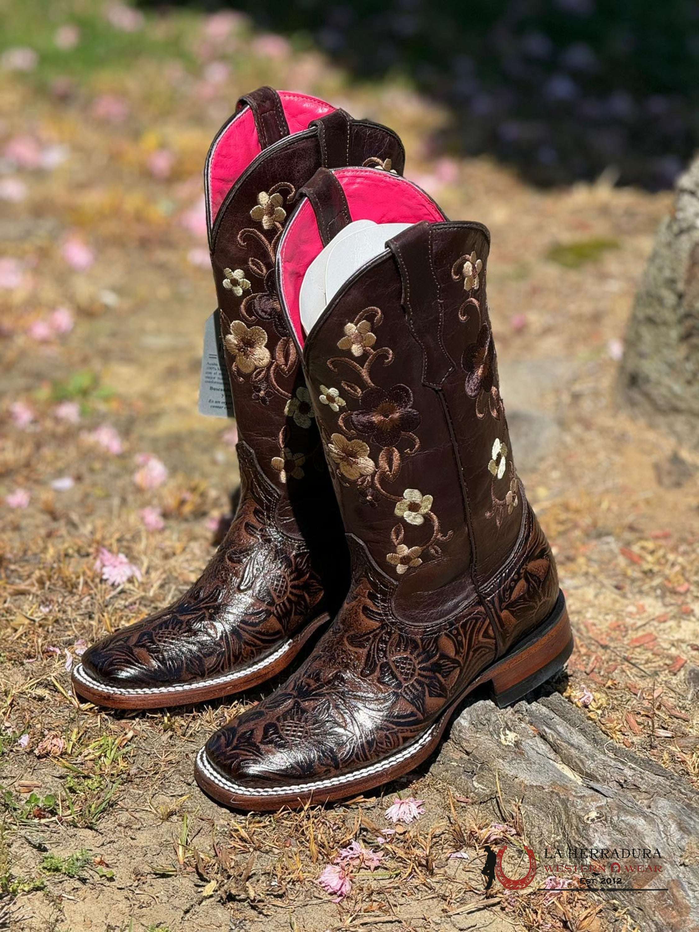 Womens Parais Hand Tooled Cedona Brown Square Toe Botas Mujeres