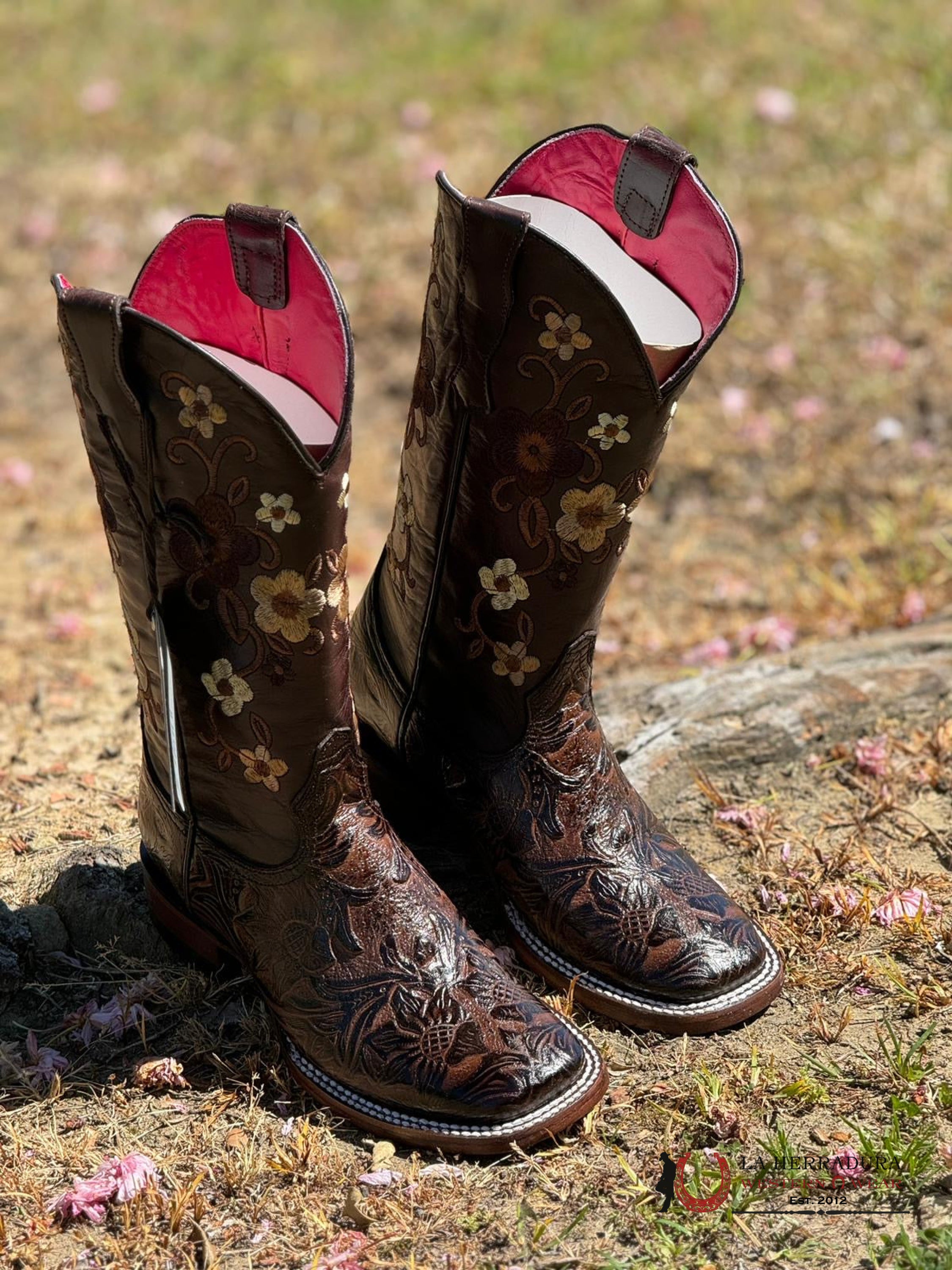 Womens Parais Hand Tooled Cedona Brown Square Toe Botas Mujeres