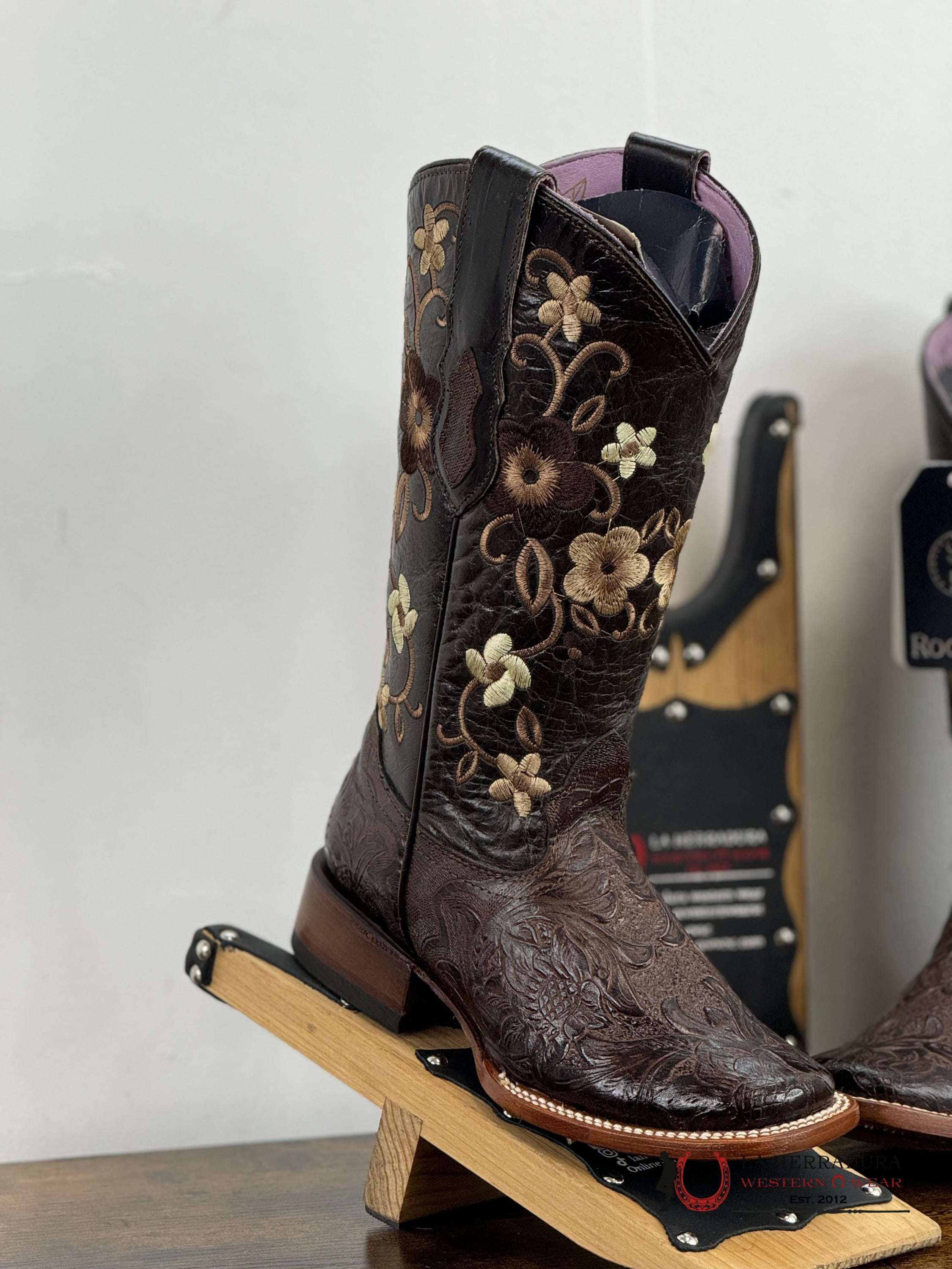 Womens Parais Hand Tooled Cedona Brown Square Toe Botas Mujeres
