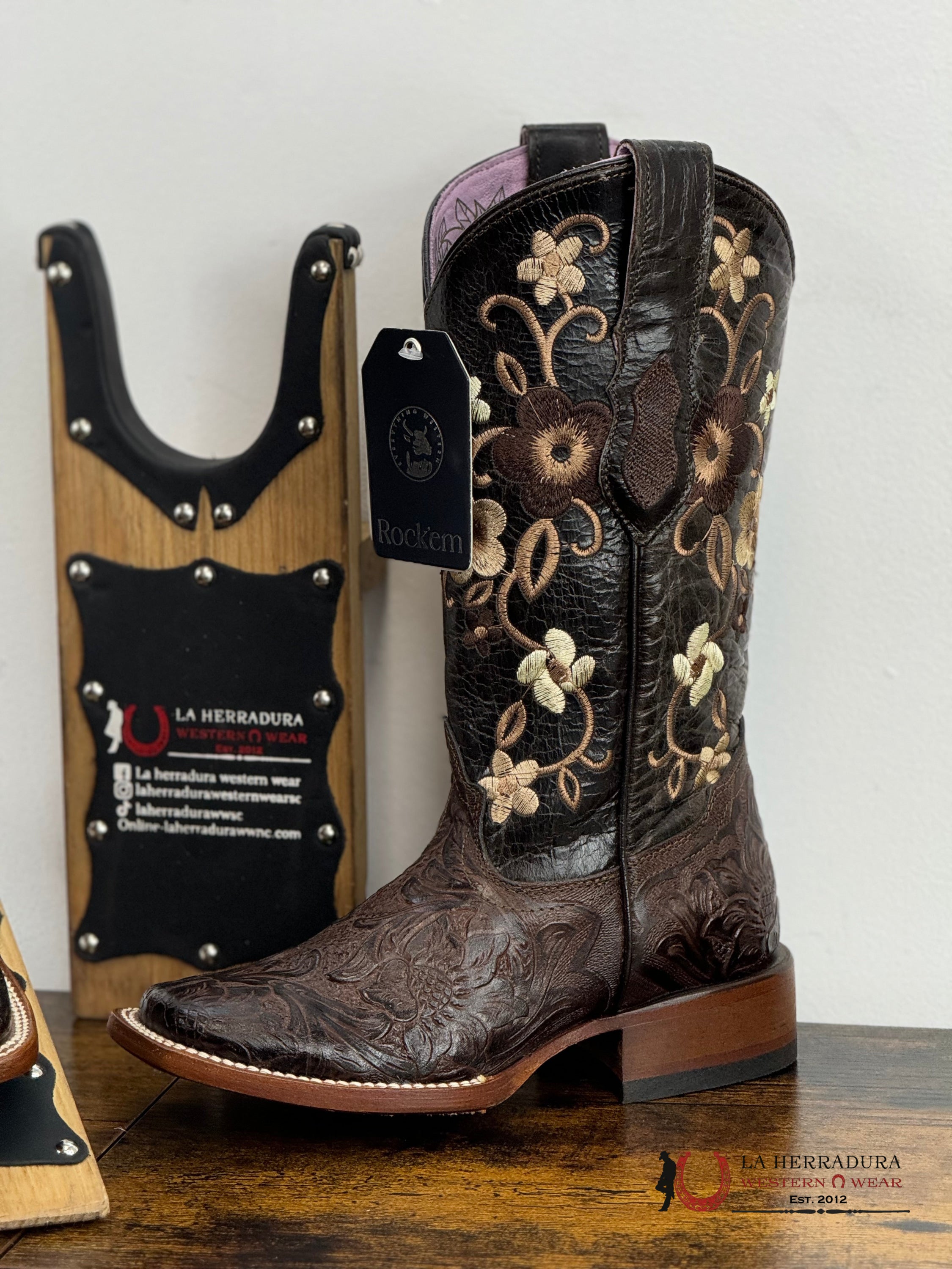 Womens Parais Hand Tooled Cedona Brown Square Toe Botas Mujeres