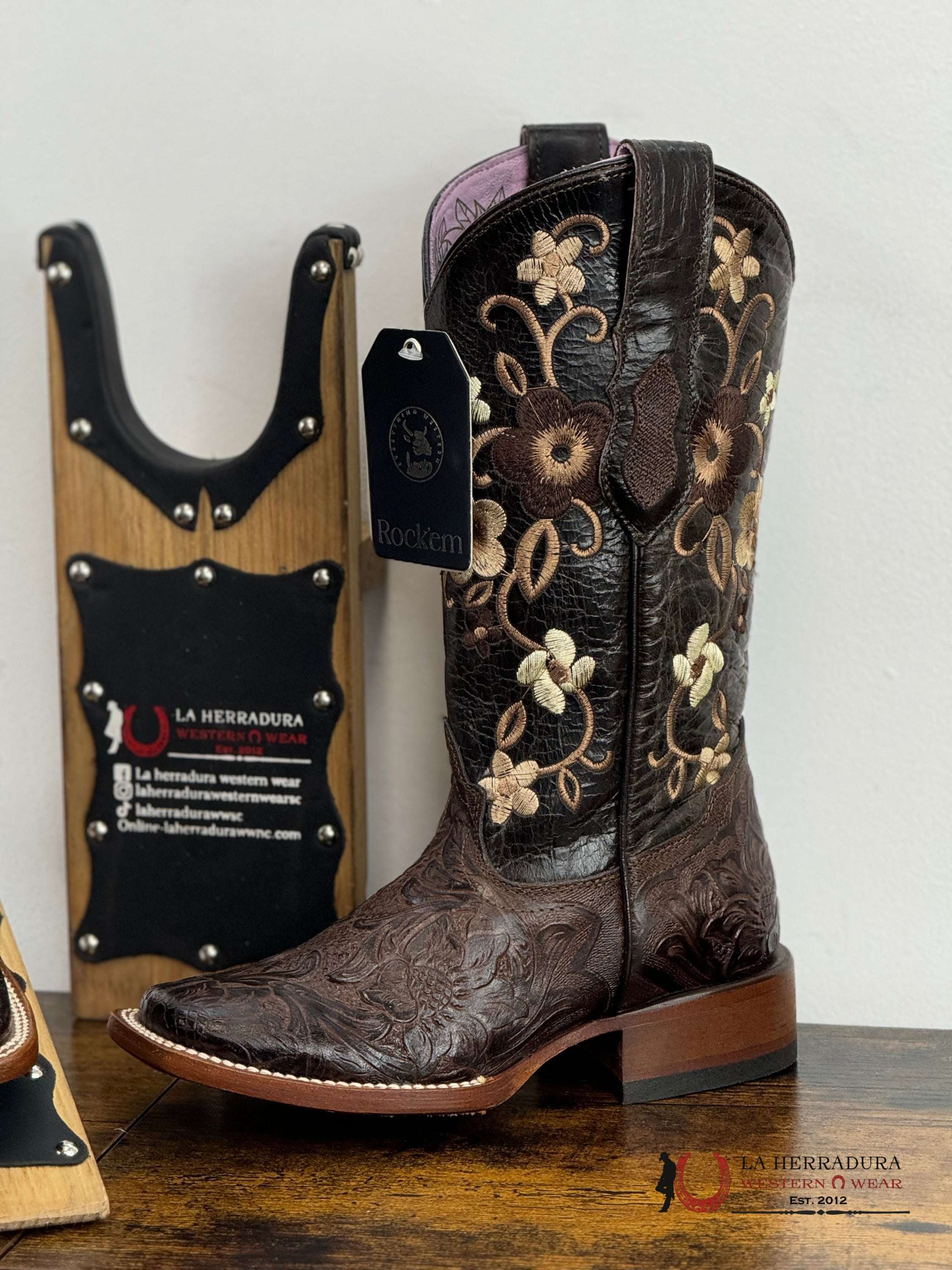 Womens Parais Hand Tooled Cedona Brown Square Toe Botas Mujeres