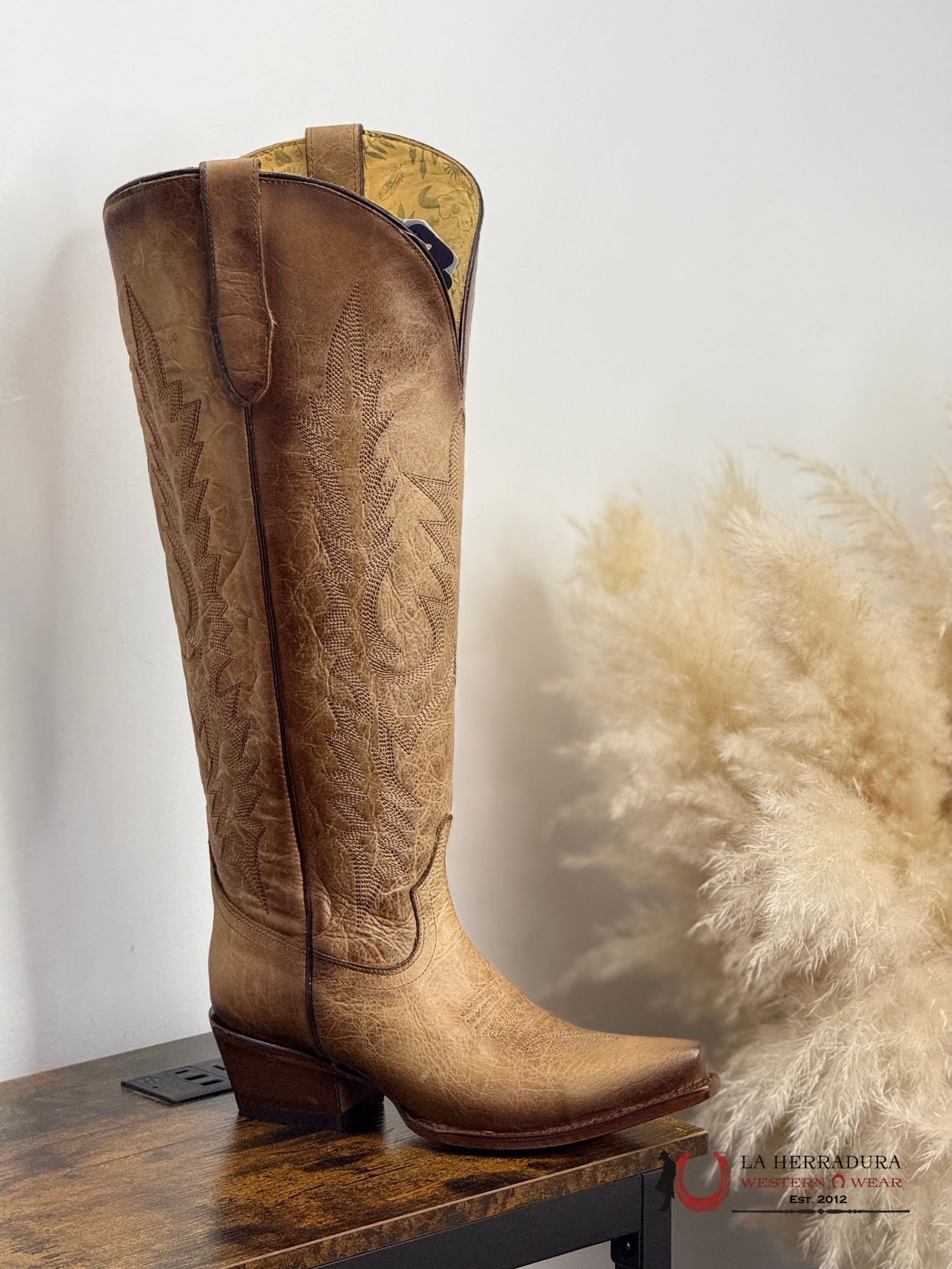 ROCKEM “PTC SCARLET PLUS” WIDE CALF TAN LEATHER POINT TOE BOTAS MUJERES