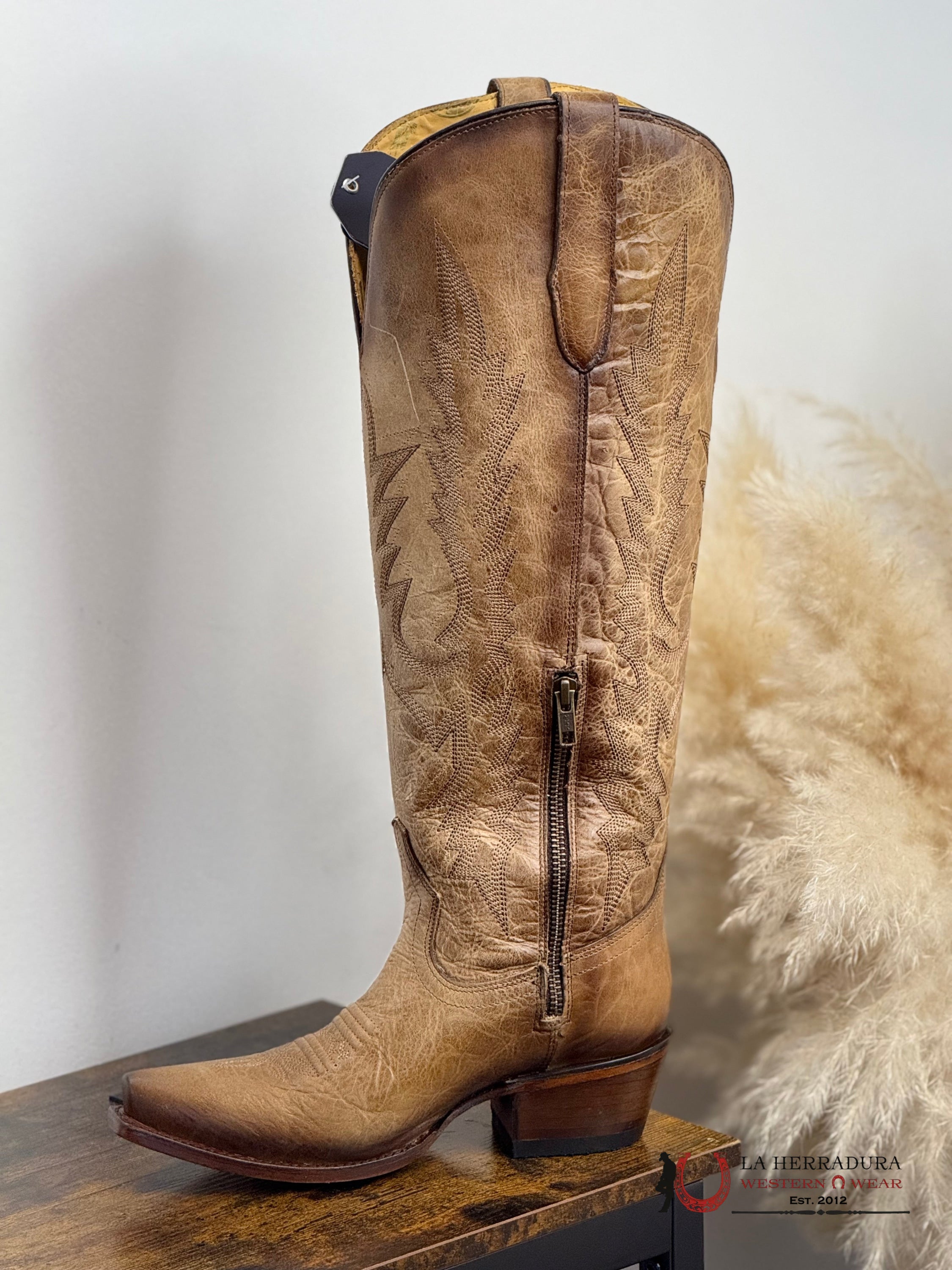 ROCKEM “PTC SCARLET PLUS” WIDE CALF TAN LEATHER POINT TOE BOTAS MUJERES