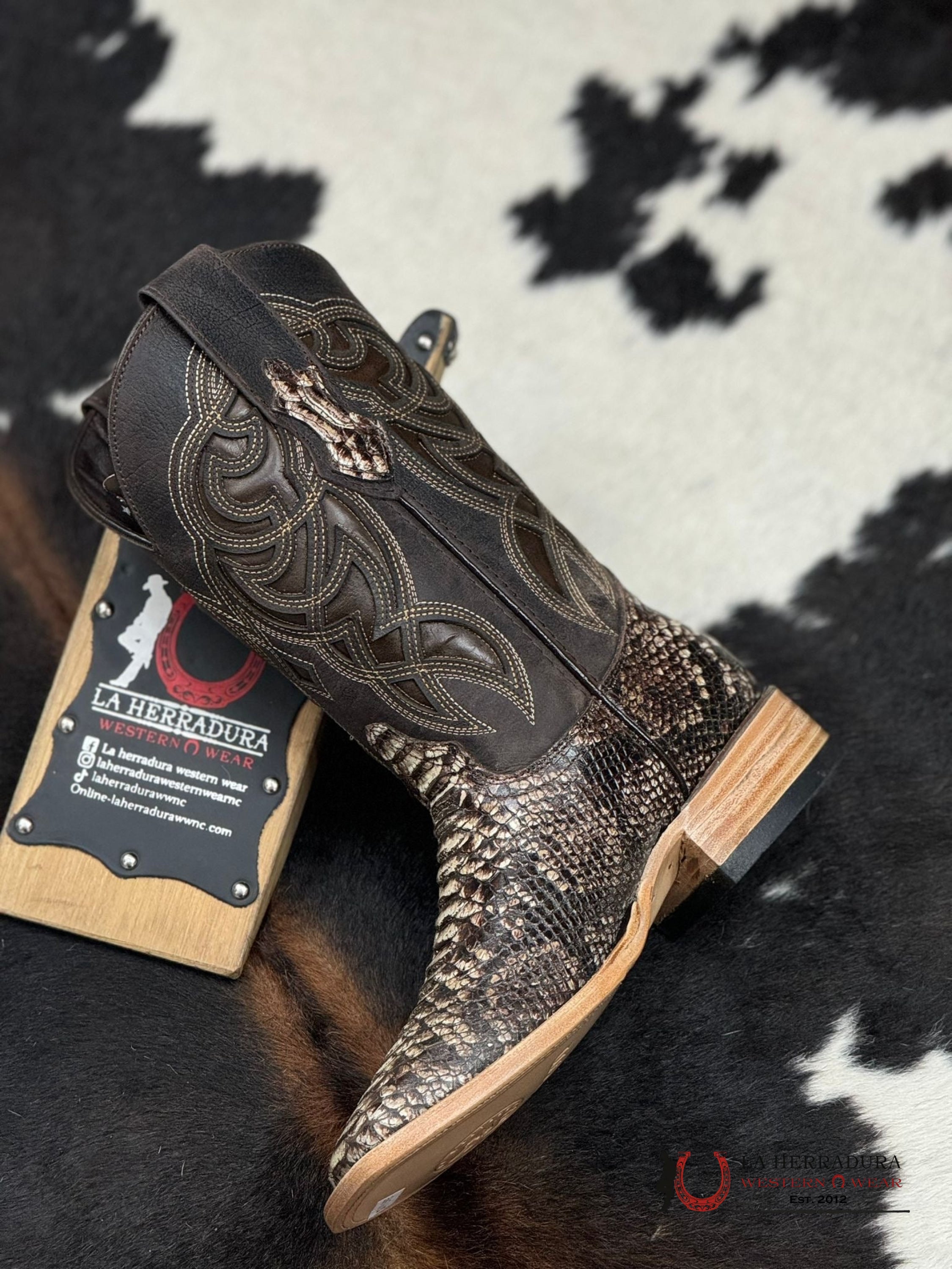 Mens Imit Python Choco Acabado Original Boot Botas Hombres