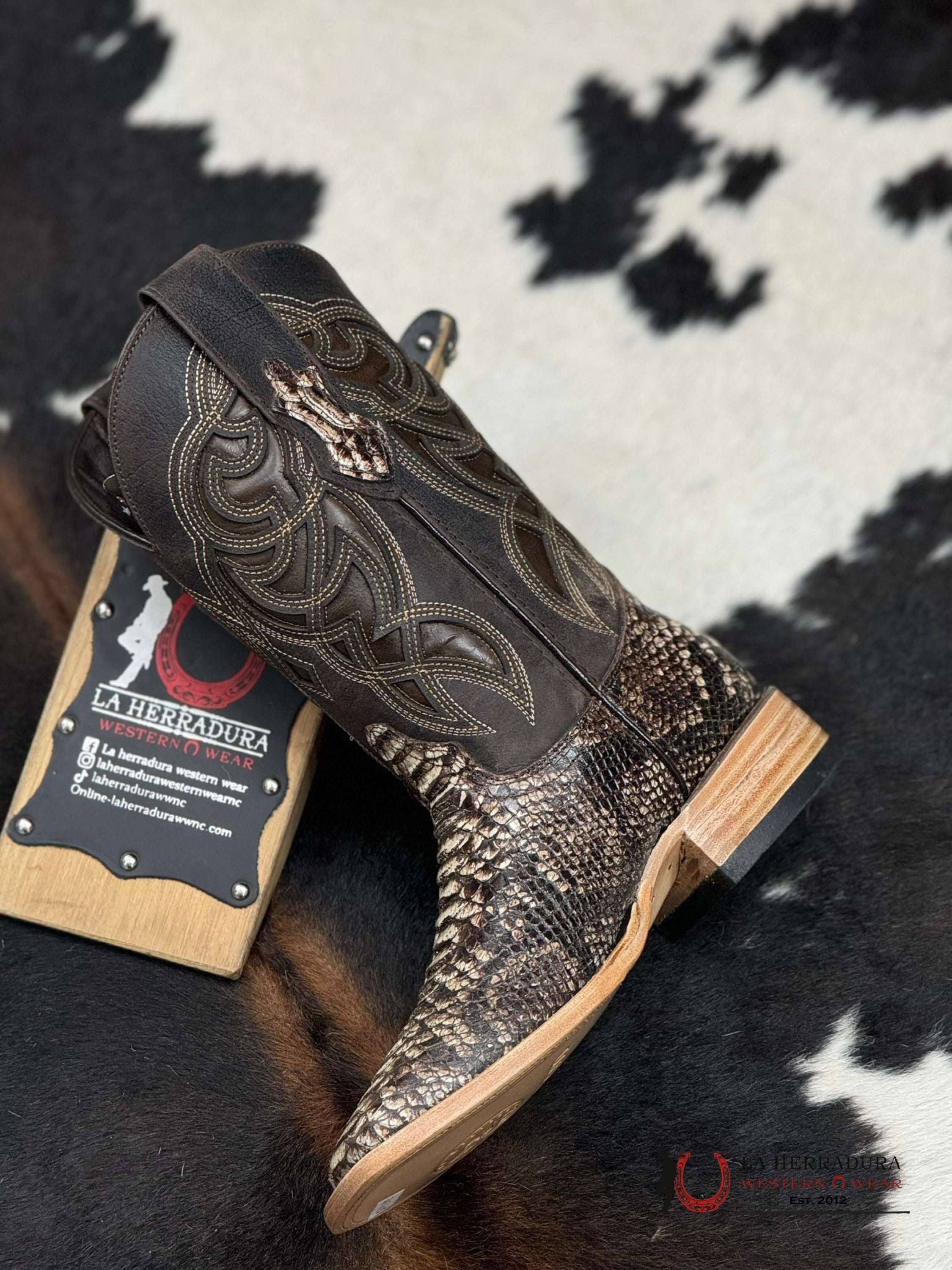 Mens Imit Python Choco Acabado Original Boot Botas Hombres