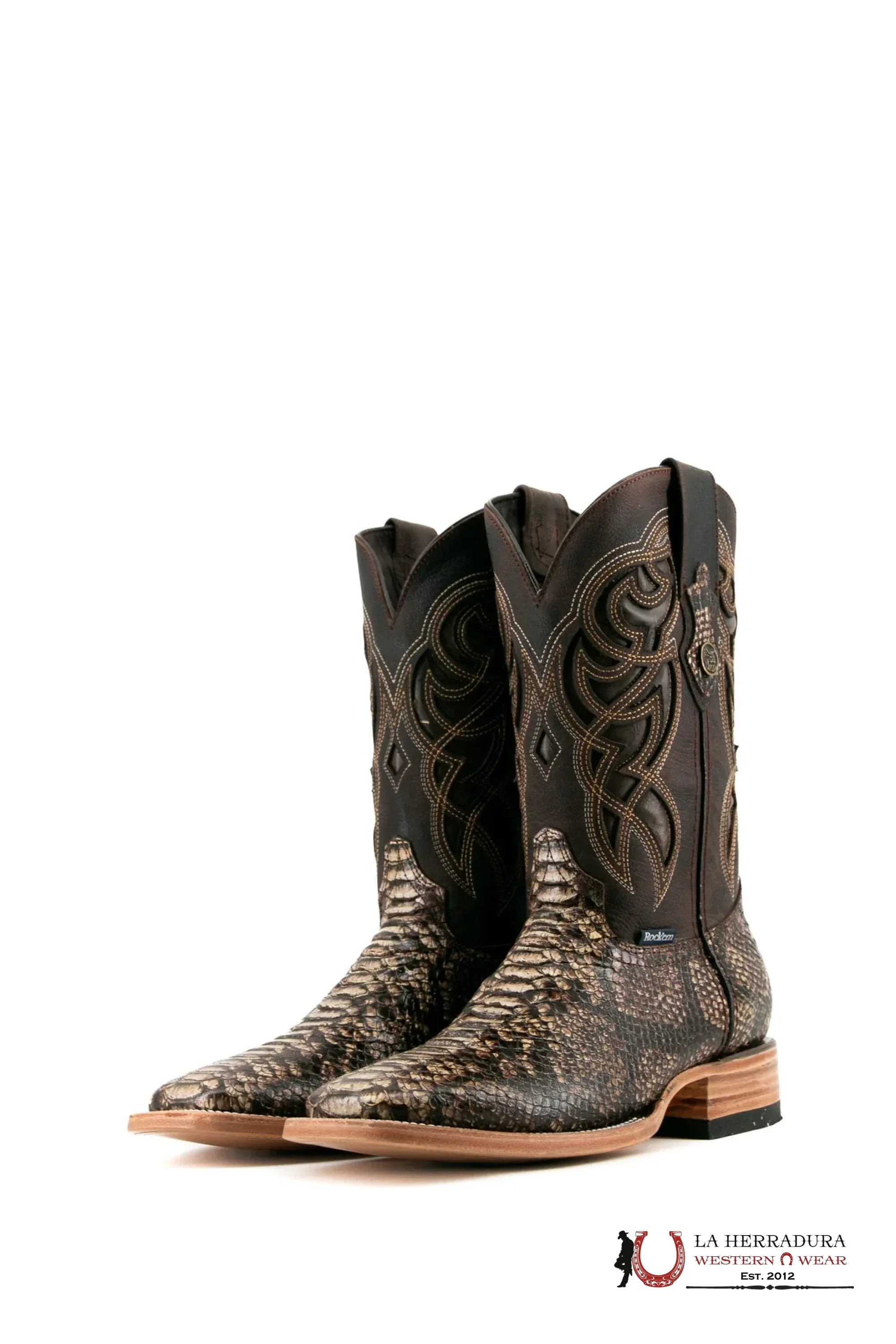 ROCKEM IMIT PYTHON CHOCO ACABADO SQ. TOE BOOT BOTAS HOMBRES