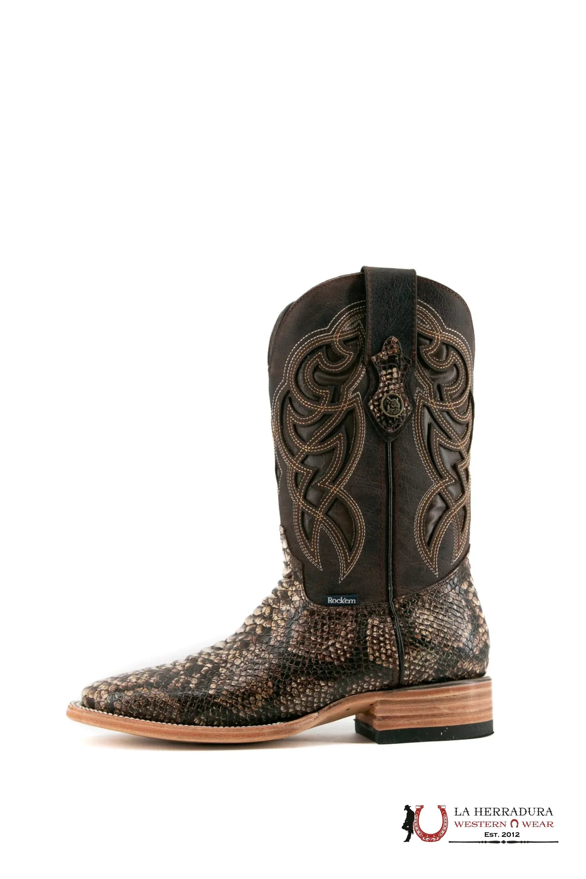 ROCKEM IMIT PYTHON CHOCO ACABADO SQ. TOE BOOT BOTAS HOMBRES