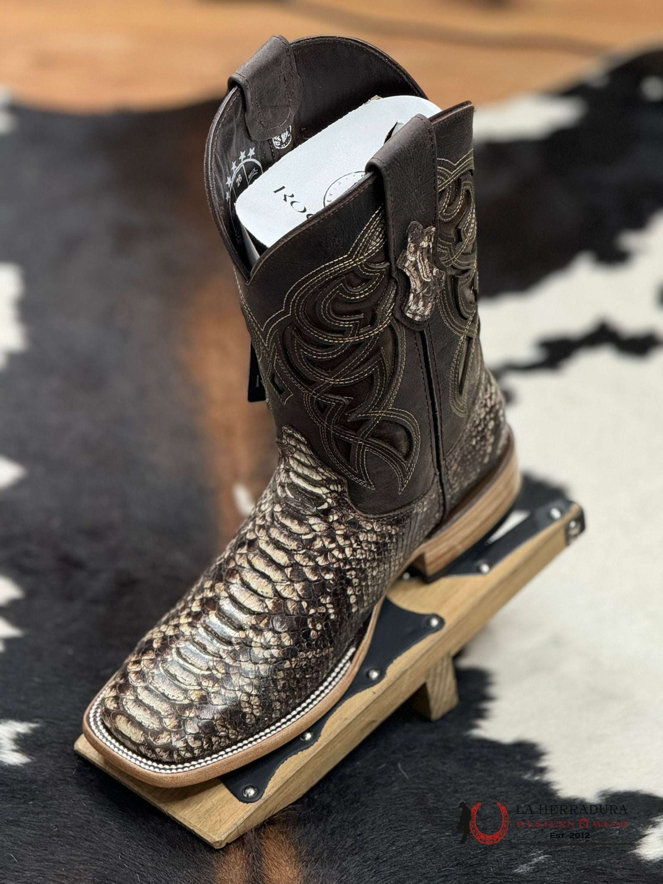 Mens Imit Python Choco Acabado Original Boot Botas Hombres