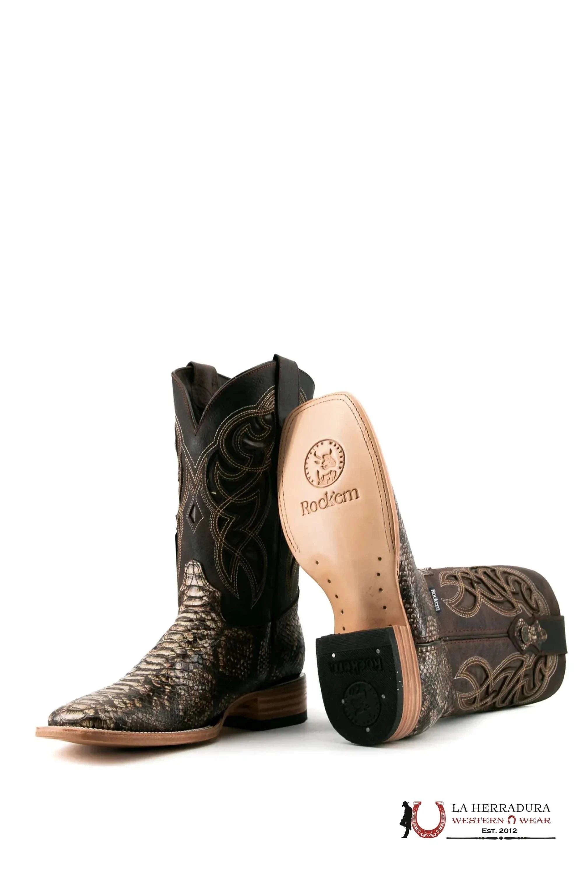 ROCKEM IMIT PYTHON CHOCO ACABADO SQ. TOE BOOT BOTAS HOMBRES