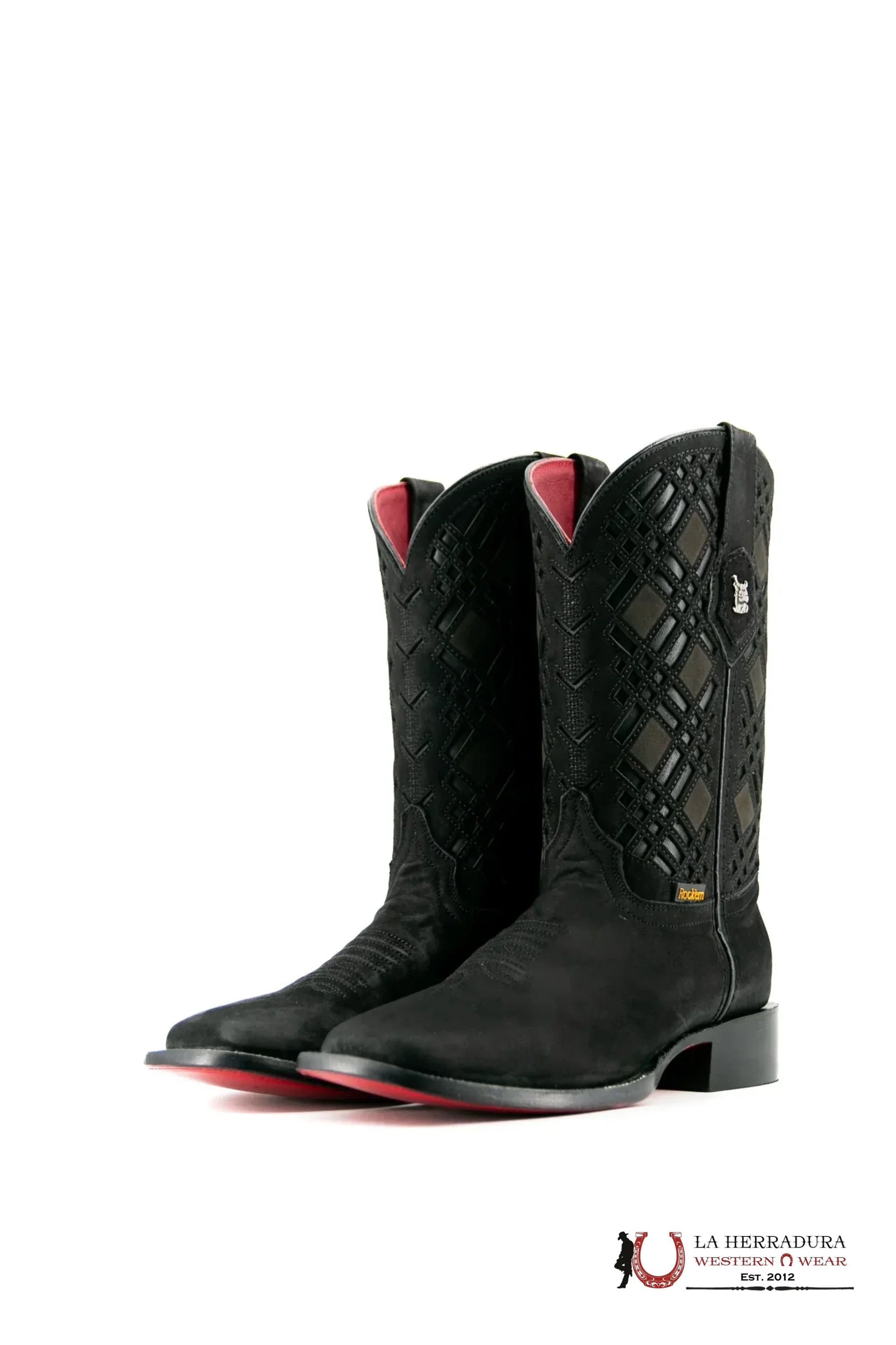 ROCKEM RYDER NOBUCK BLACK SWADE RED BOTTOM SQ. TOE BOTAS HOMBRES