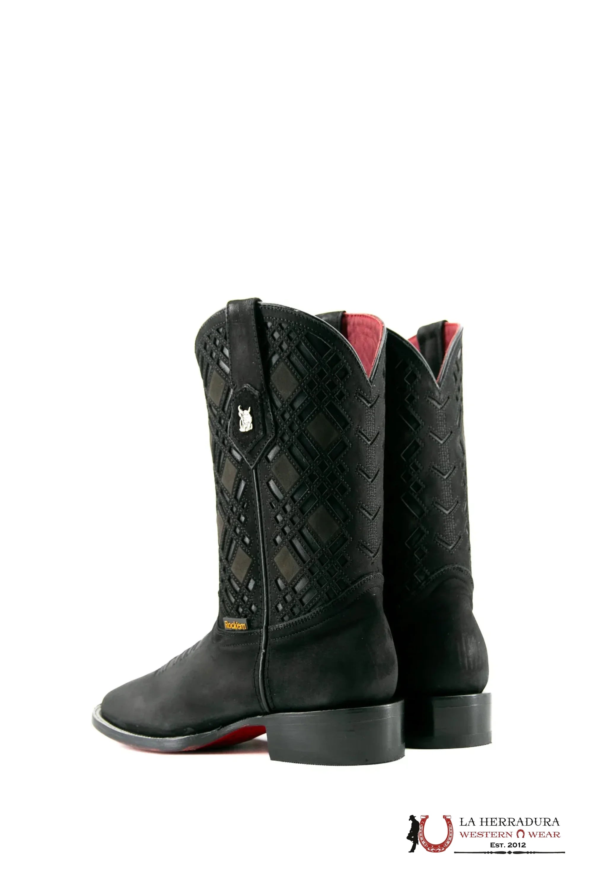 ROCKEM RYDER NOBUCK BLACK SWADE RED BOTTOM SQ. TOE BOTAS HOMBRES