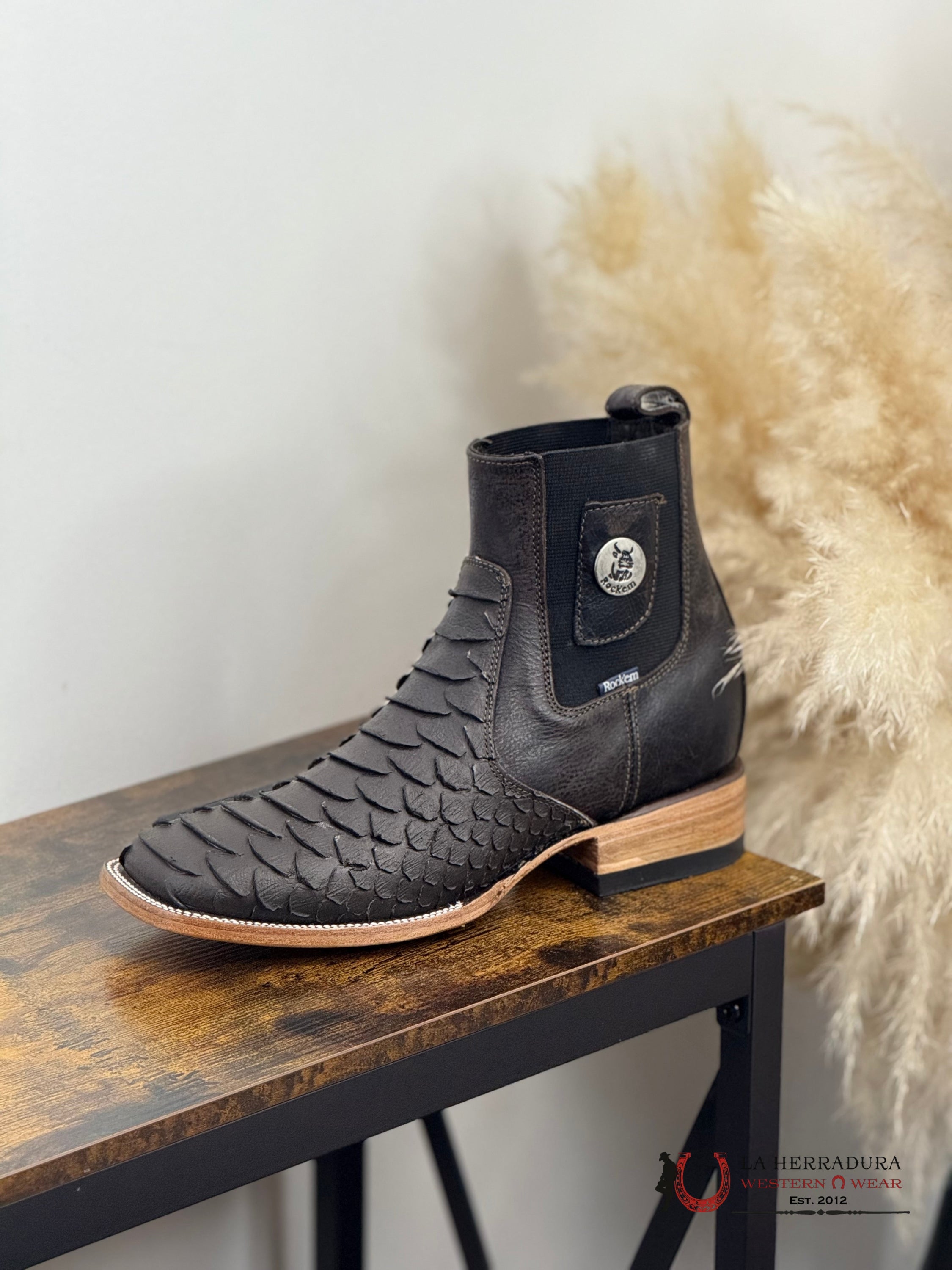 ROCK’EM SHORT BOOT PYTHON CLON MATTE BROWN SQ. TOE BOTAS HOMBRES