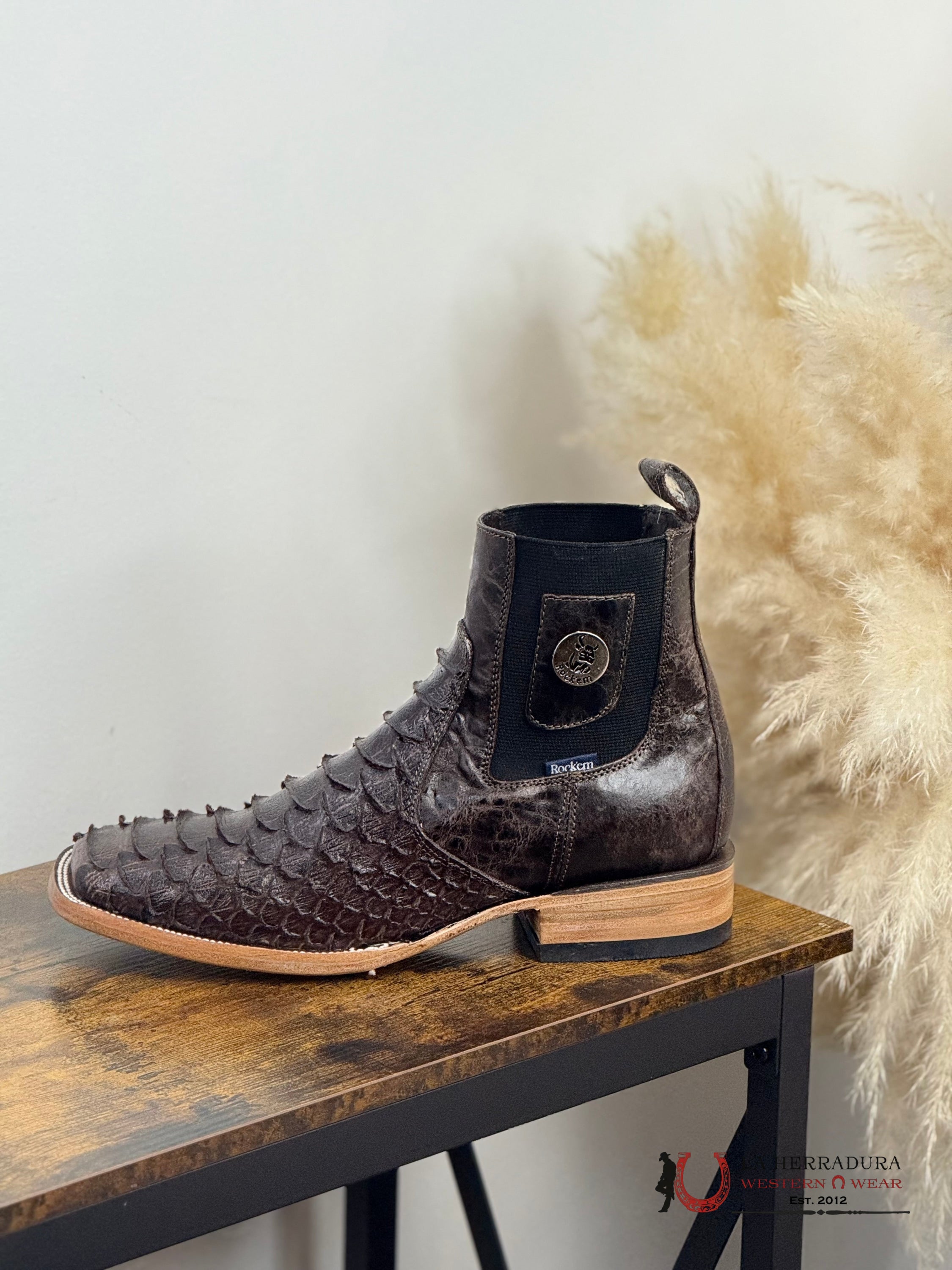 ROCK’EM SHORT BOOT PYTHON MEGA CLON CAFE BRILLOSO SQ. TOE BOTAS HOMBRES