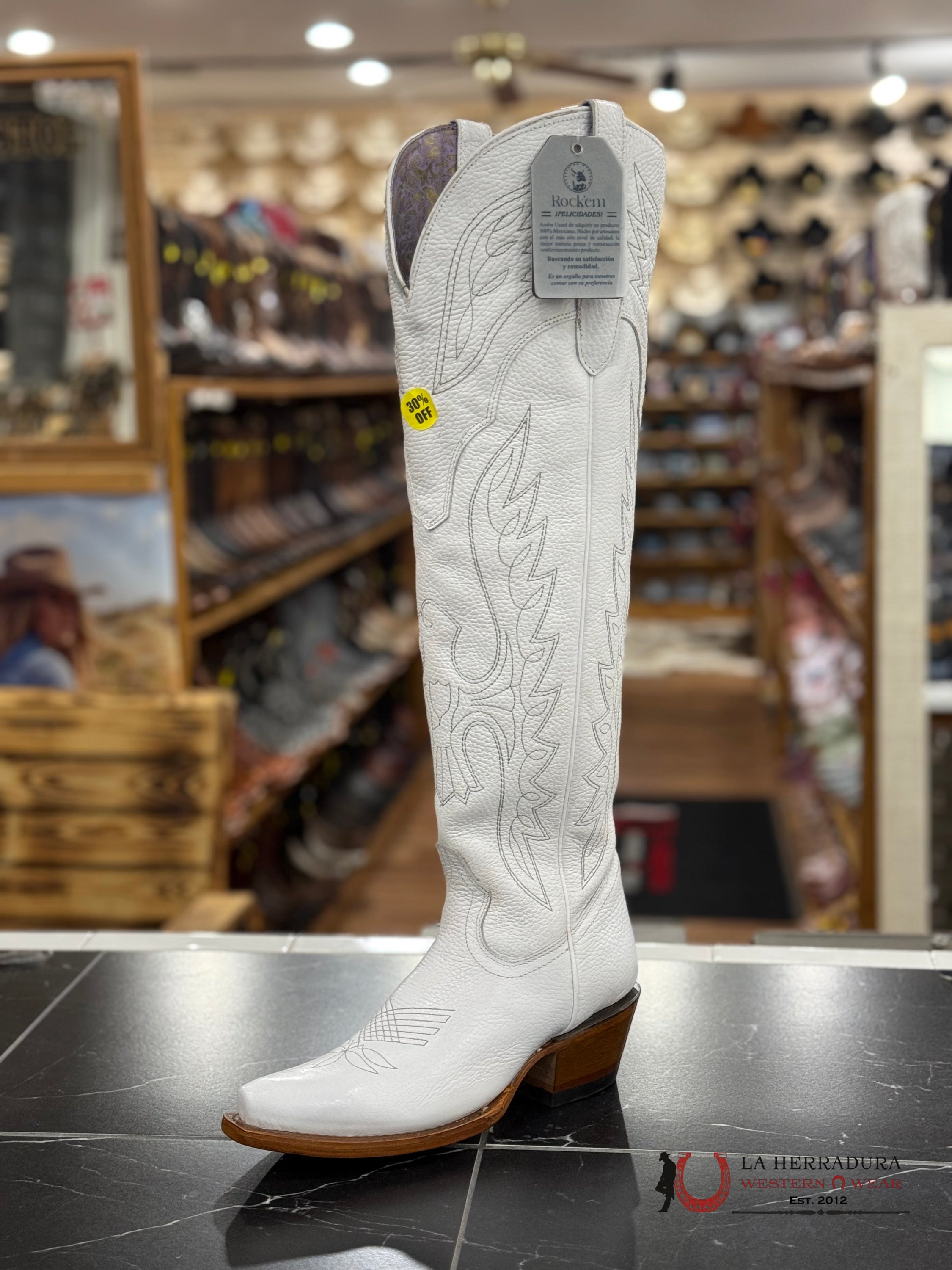 ROCK’EM WOMEN TALL BOOT VENADO BLANCO POINT TOE BOTAS MUJERES