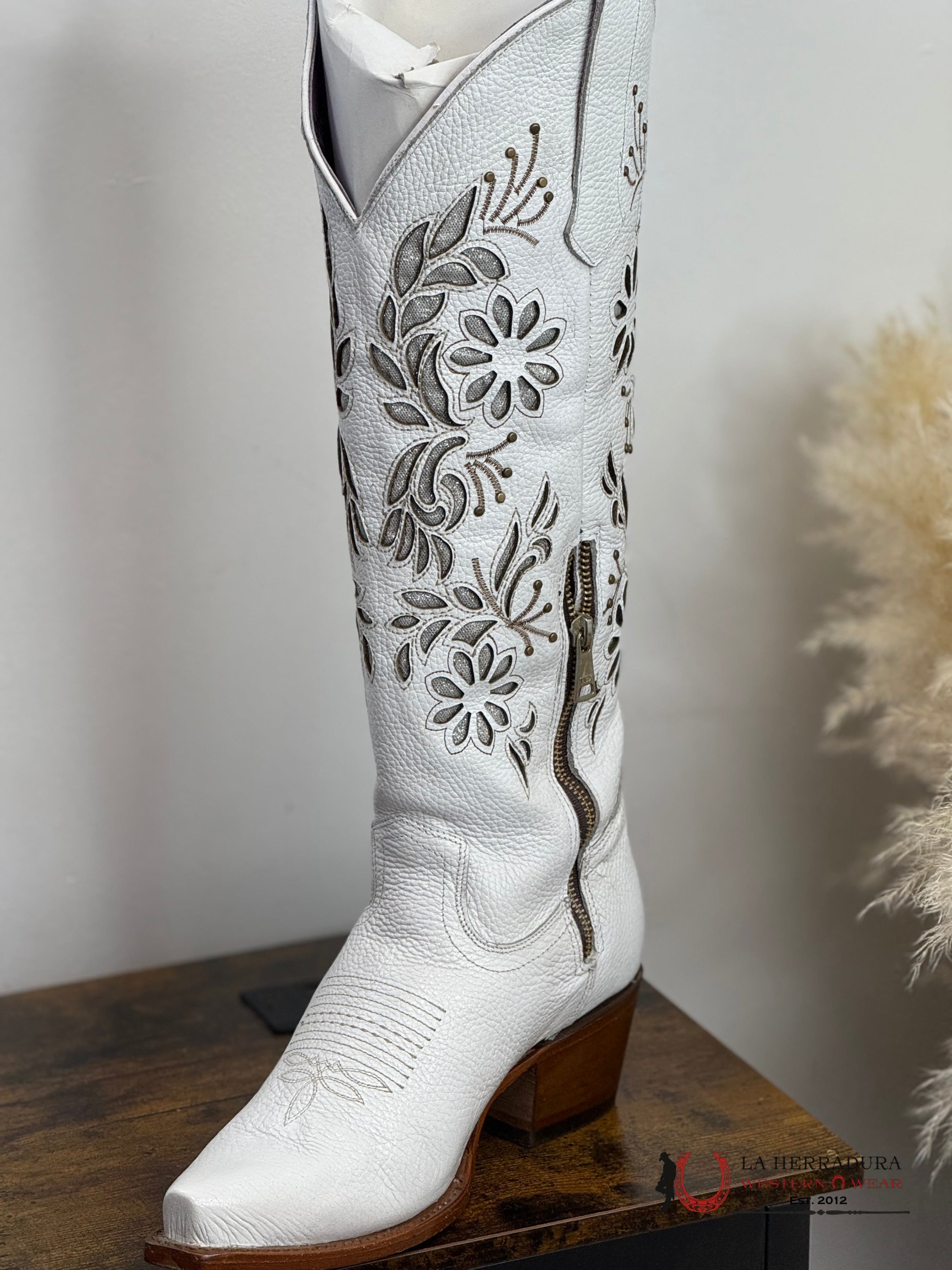 ROCK’EM WOMEN TALL BOOT VENADO BLANCO PLATA POINT TOE BOTAS MUJERES