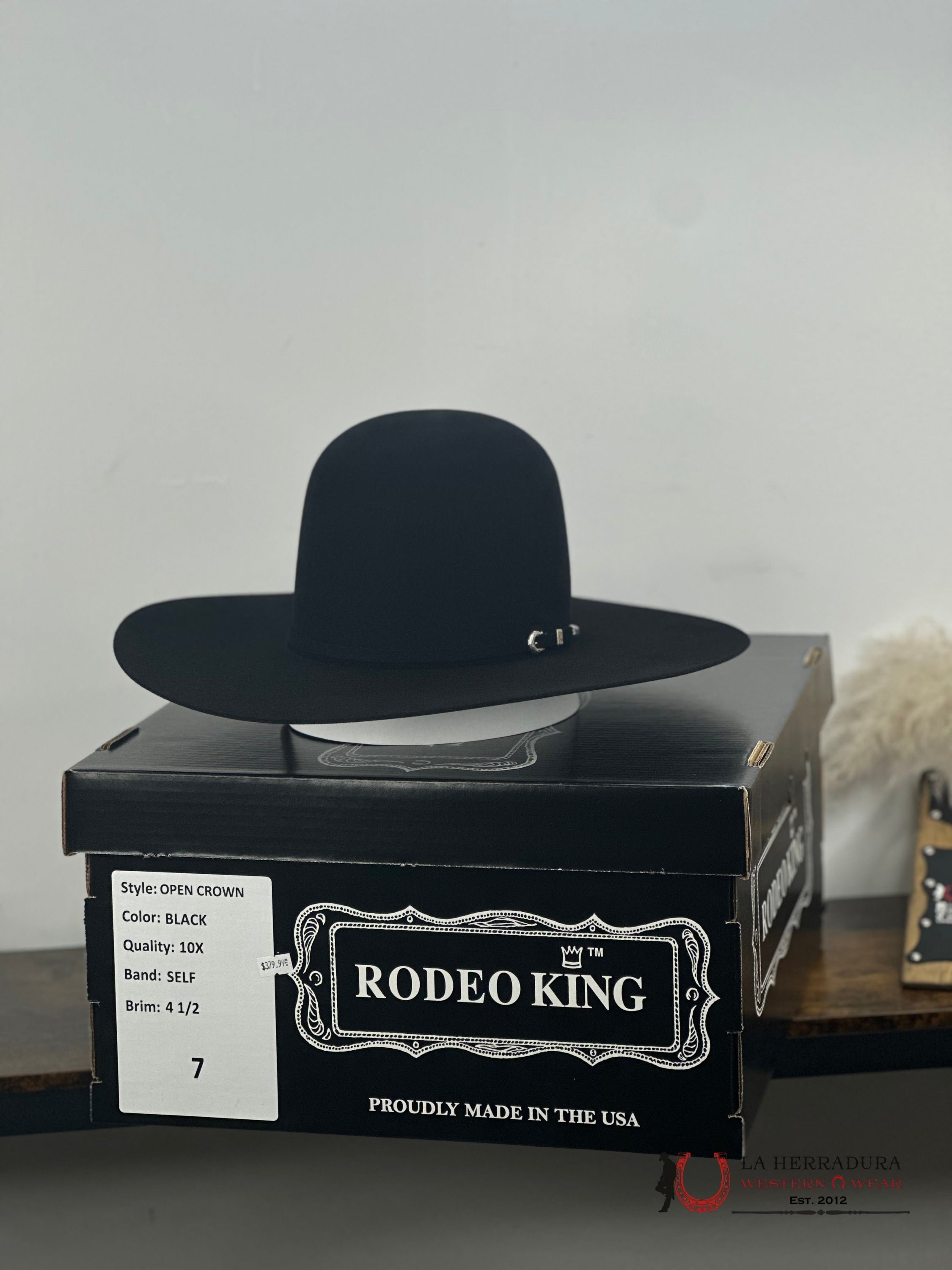 Rodeo King 10X Black Open Crown Tejana