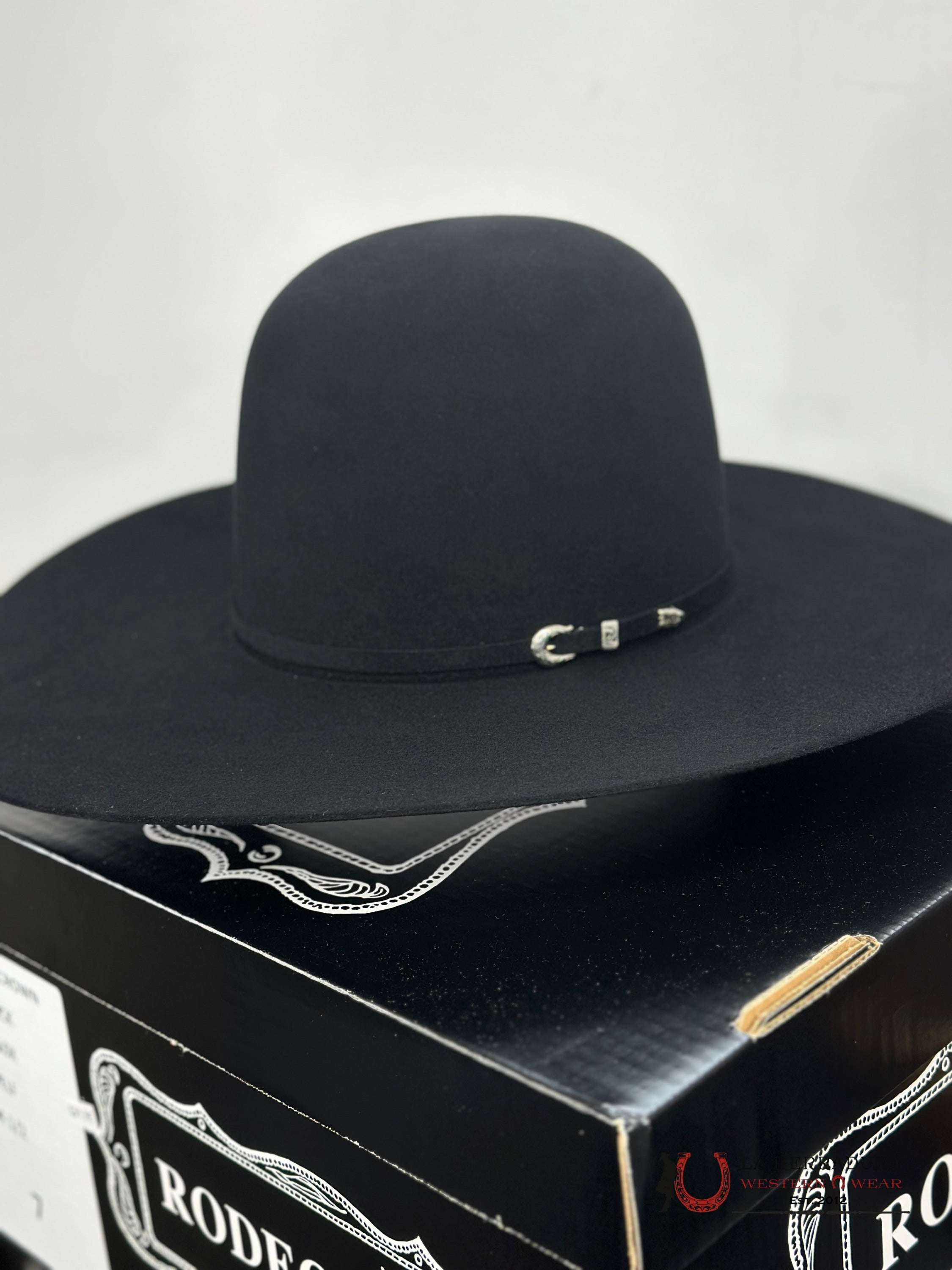 Rodeo King 10X Black Open Crown Tejana