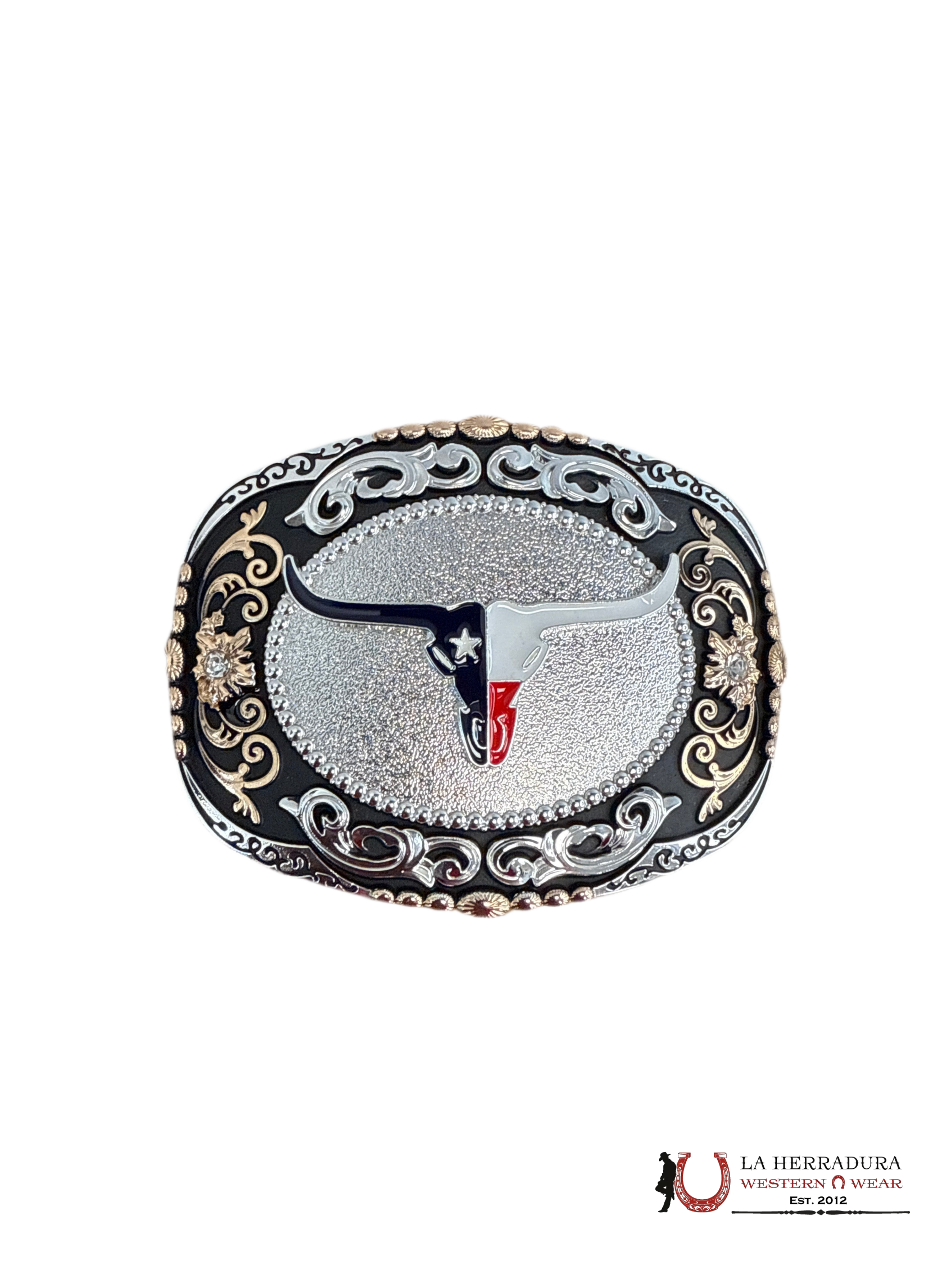 ROSE GOLD & SILVER TEXAS BULLHEAD ROUND BUCKLE ACCESORIOS