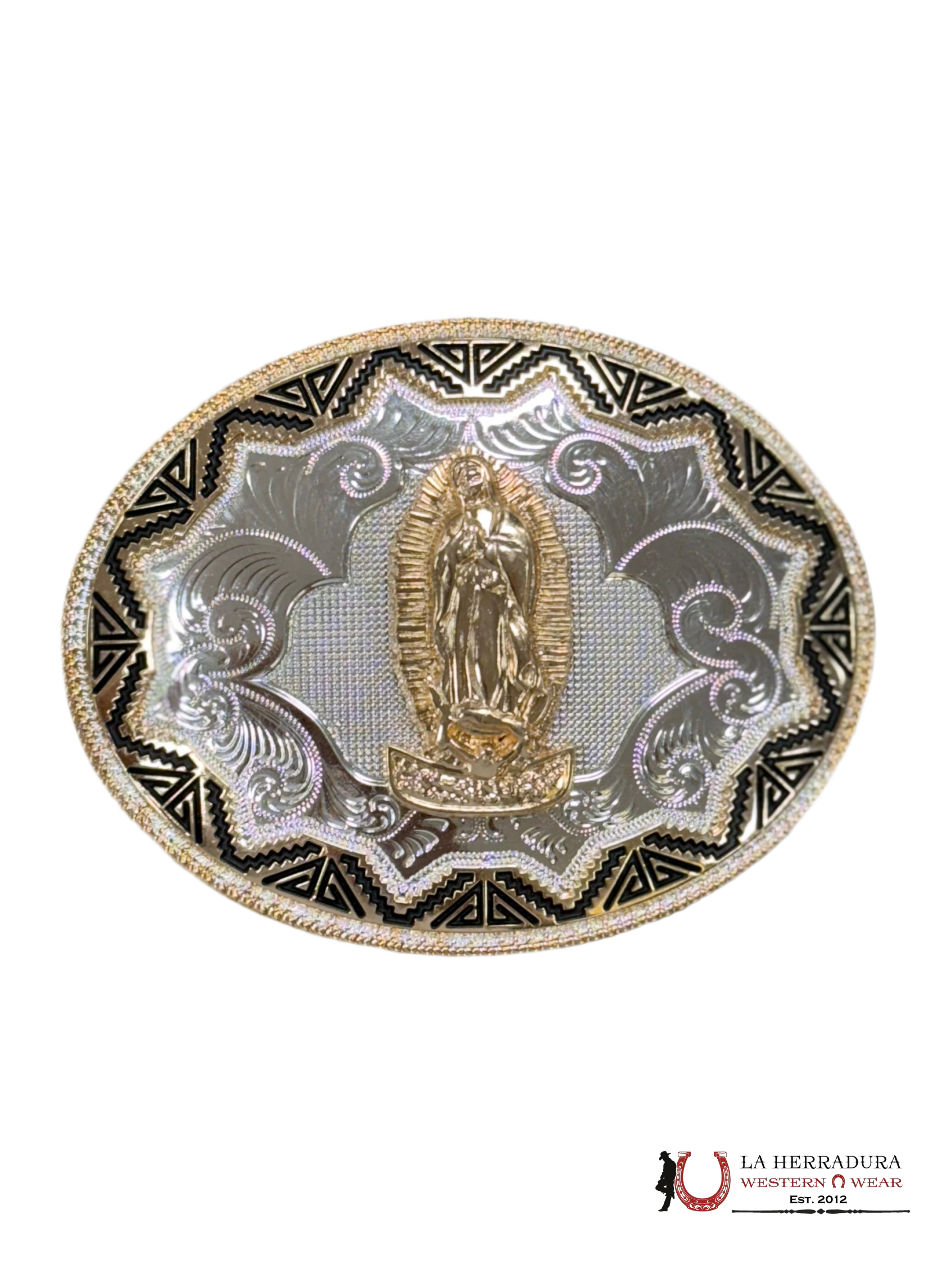 ROSE GOLD VIRGEN DE GUADALUPE ROUND BUCKLE ACCESORIOS