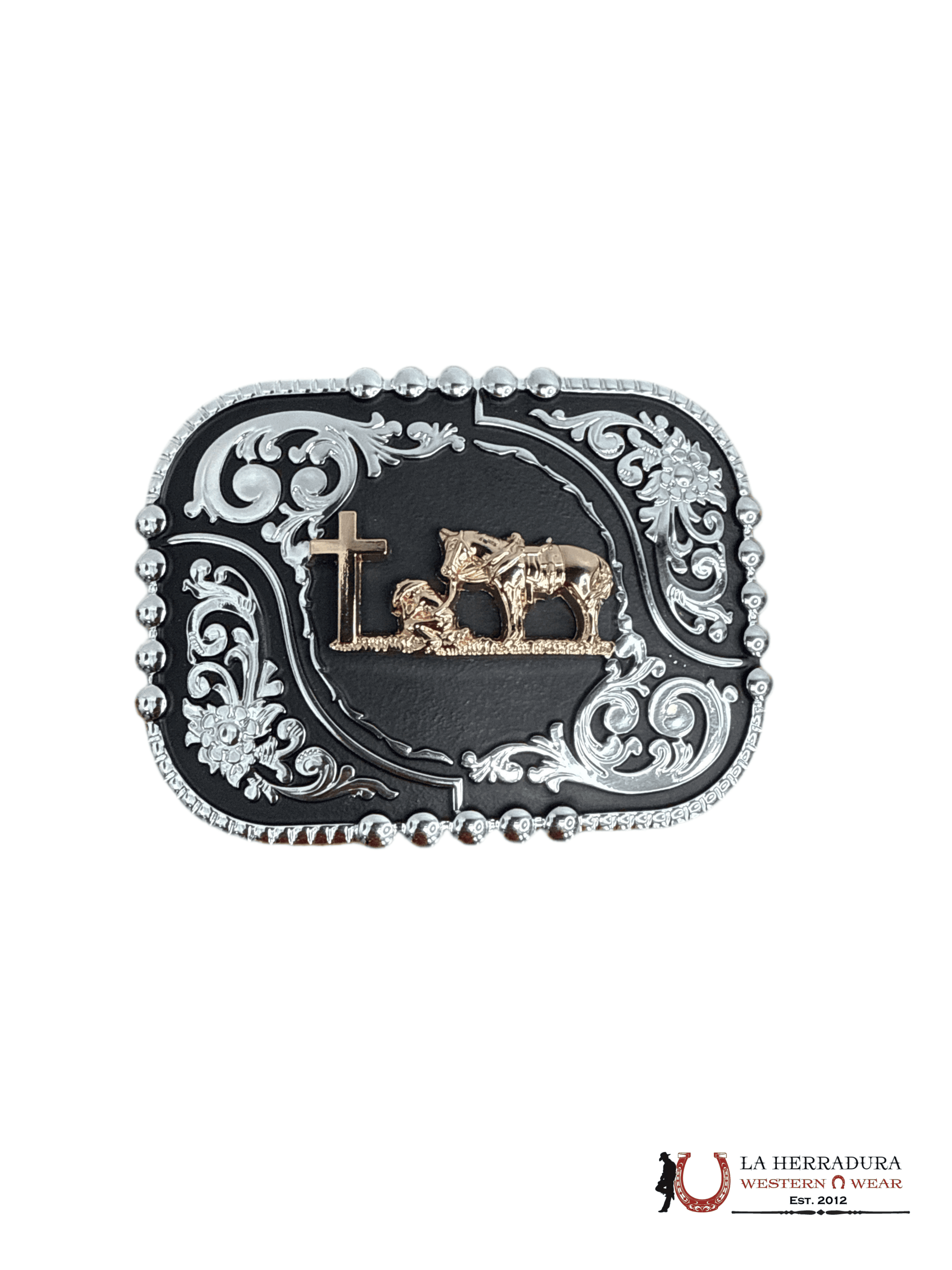 ROUND BLACK & SILVER WITH GOLD JINETE BUCKLE 8 ACCESORIOS