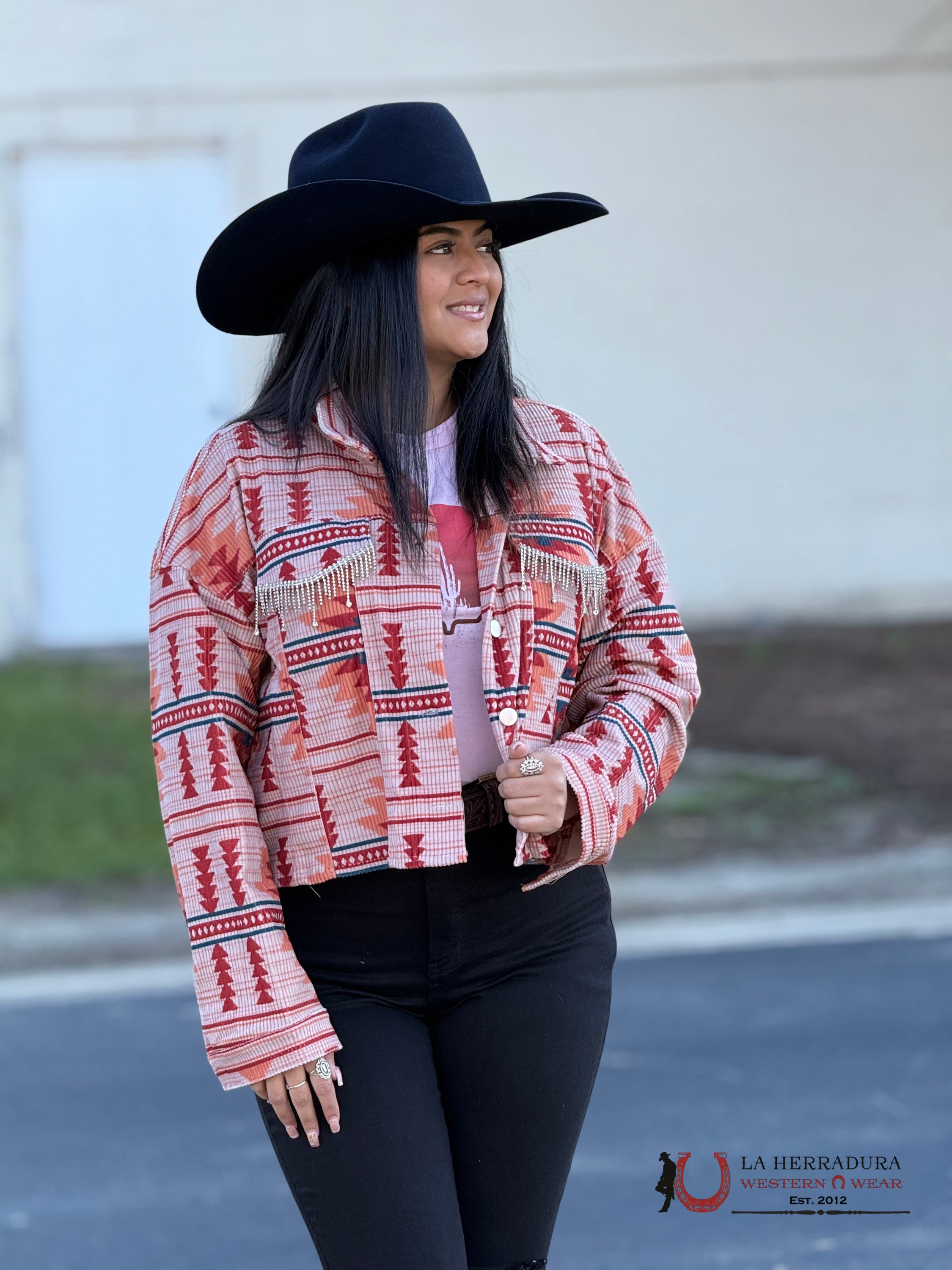 Savanna Jane Orange Aztec Cropped Button Up Ropa Mujeres