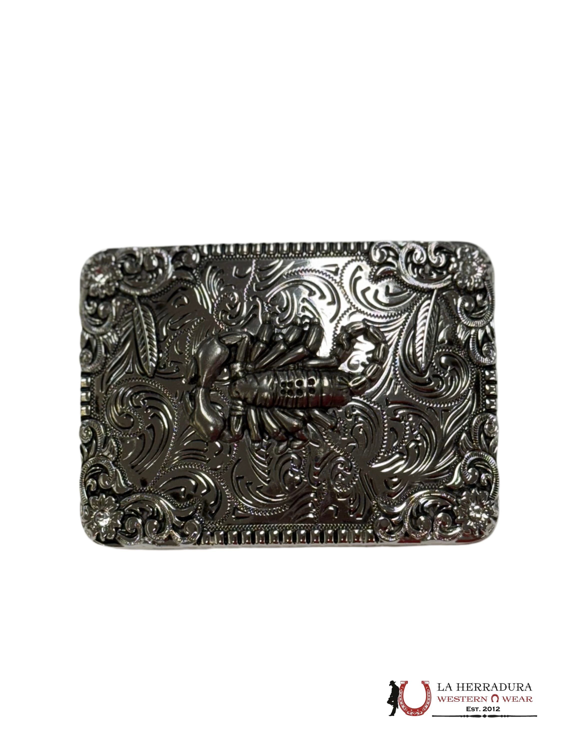 SCORPION WITH FLORAL DESIGN SILVER SQUARE BUCKLE ACCESORIOS