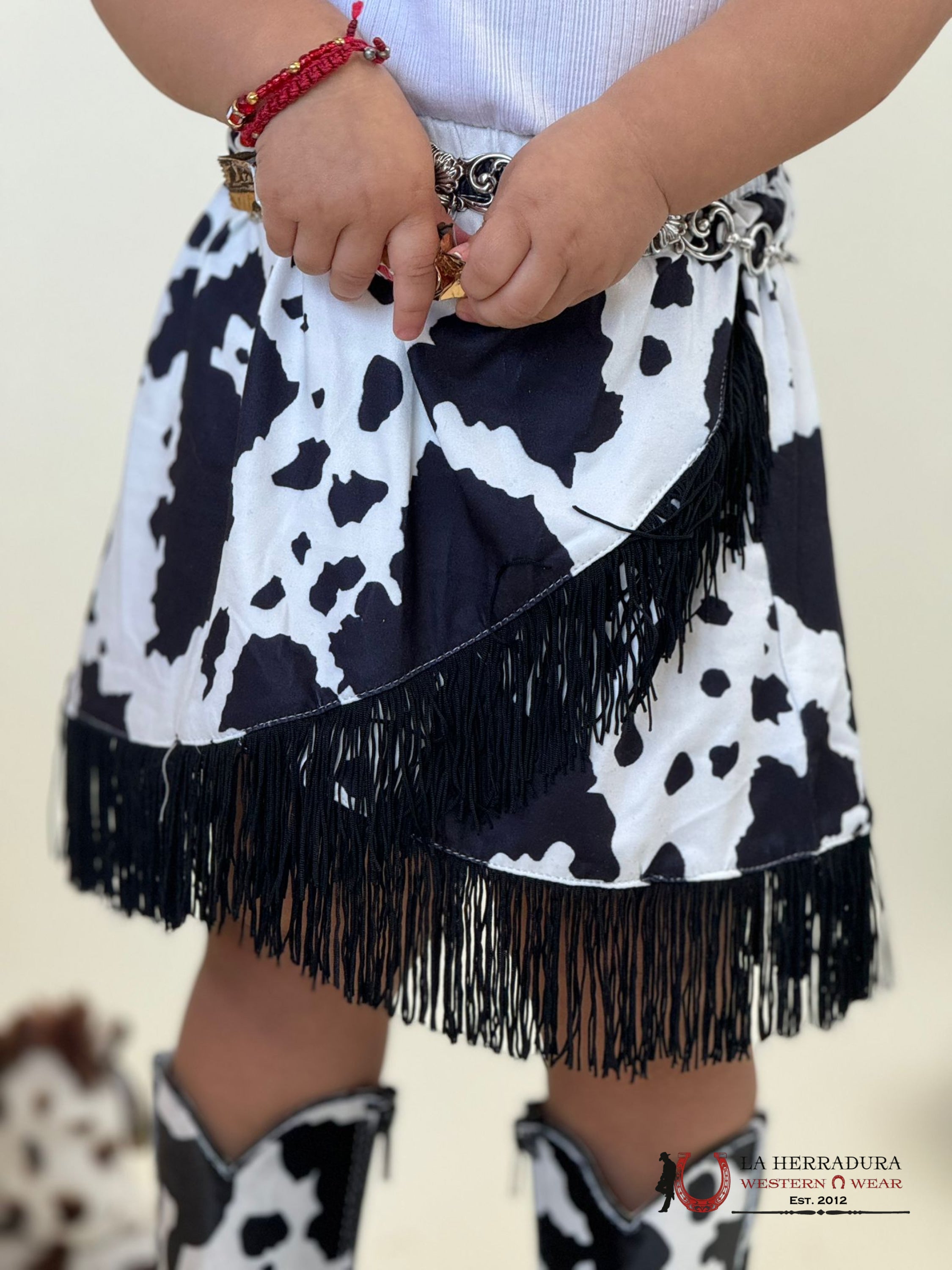 Shea Baby Black Cow Print Fringe Skirt Toddler Niños