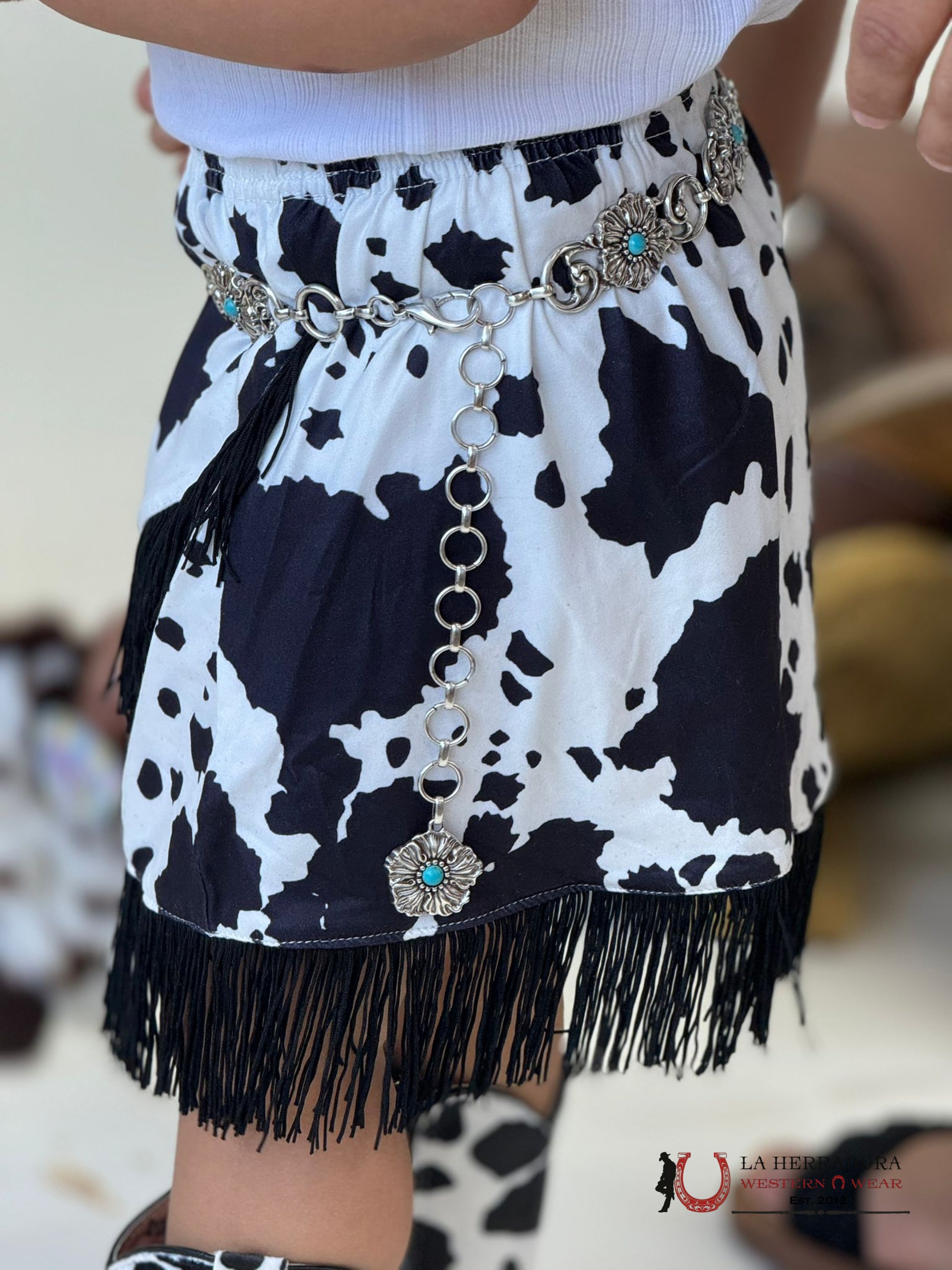 Shea Baby Black Cow Print Fringe Skirt Toddler Niños