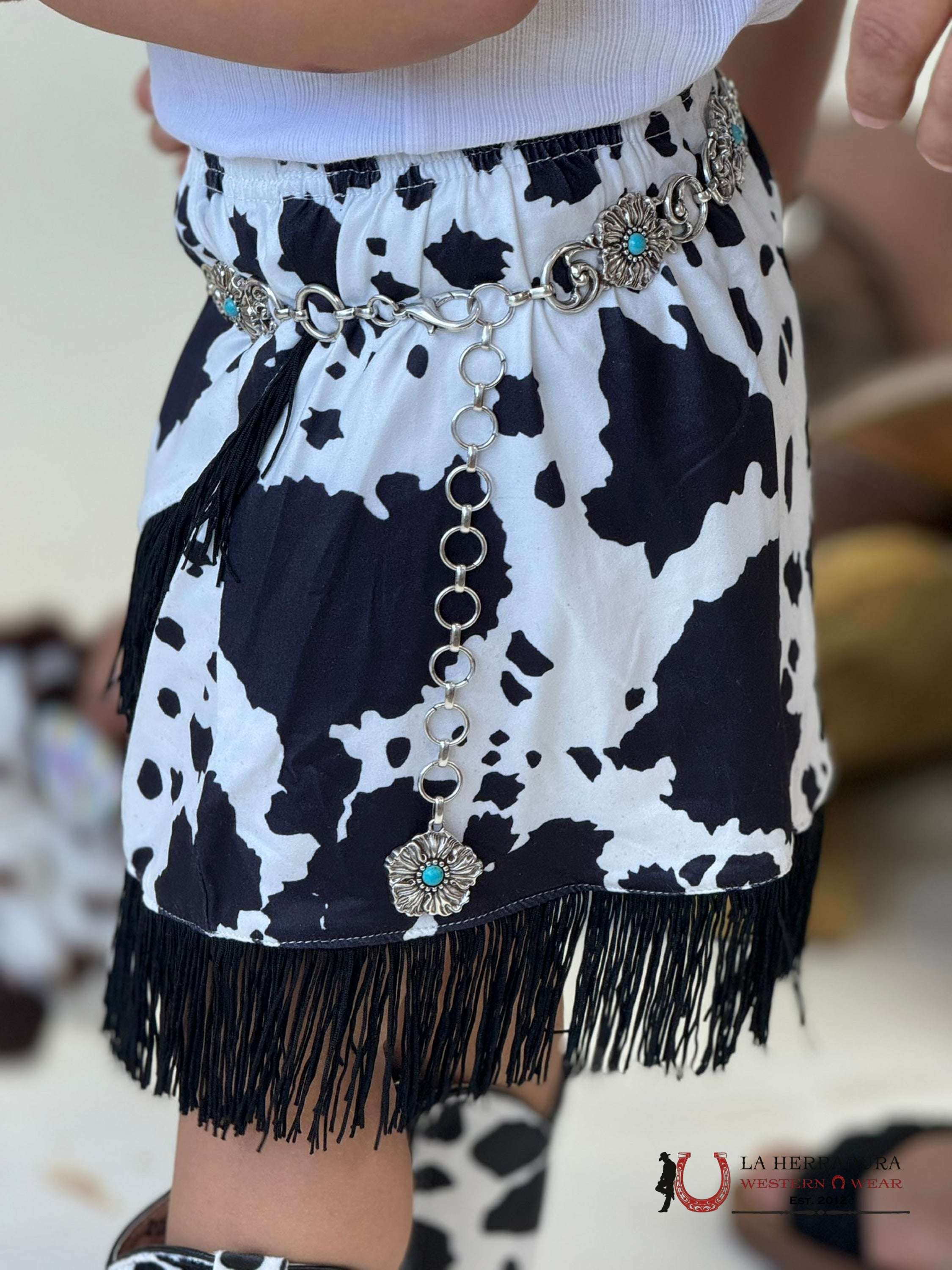 Shea Baby Black Cow Print Fringe Skirt Toddler Niños