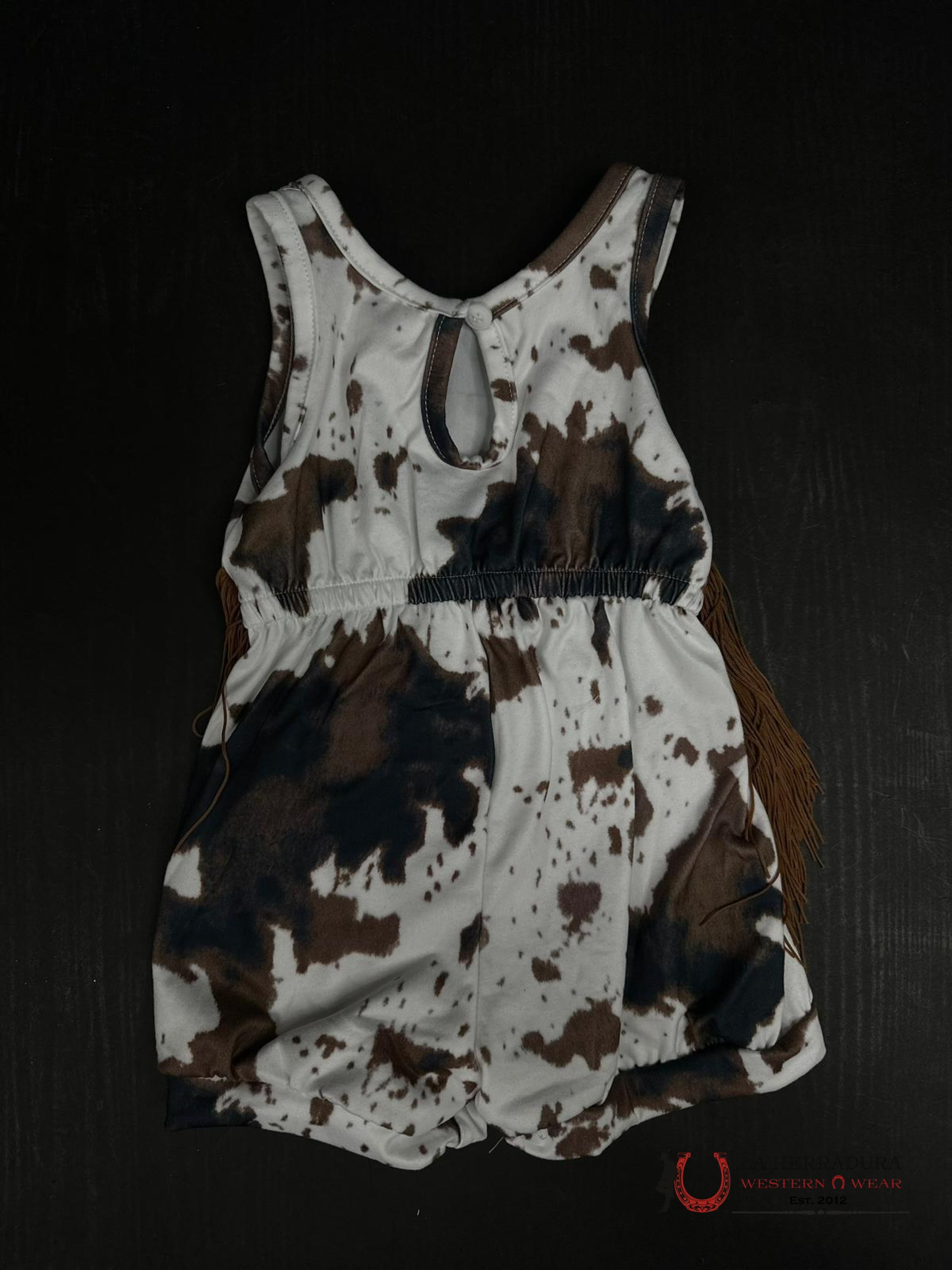 Shea Baby Cowprint Onsie Fringe Brown Niños