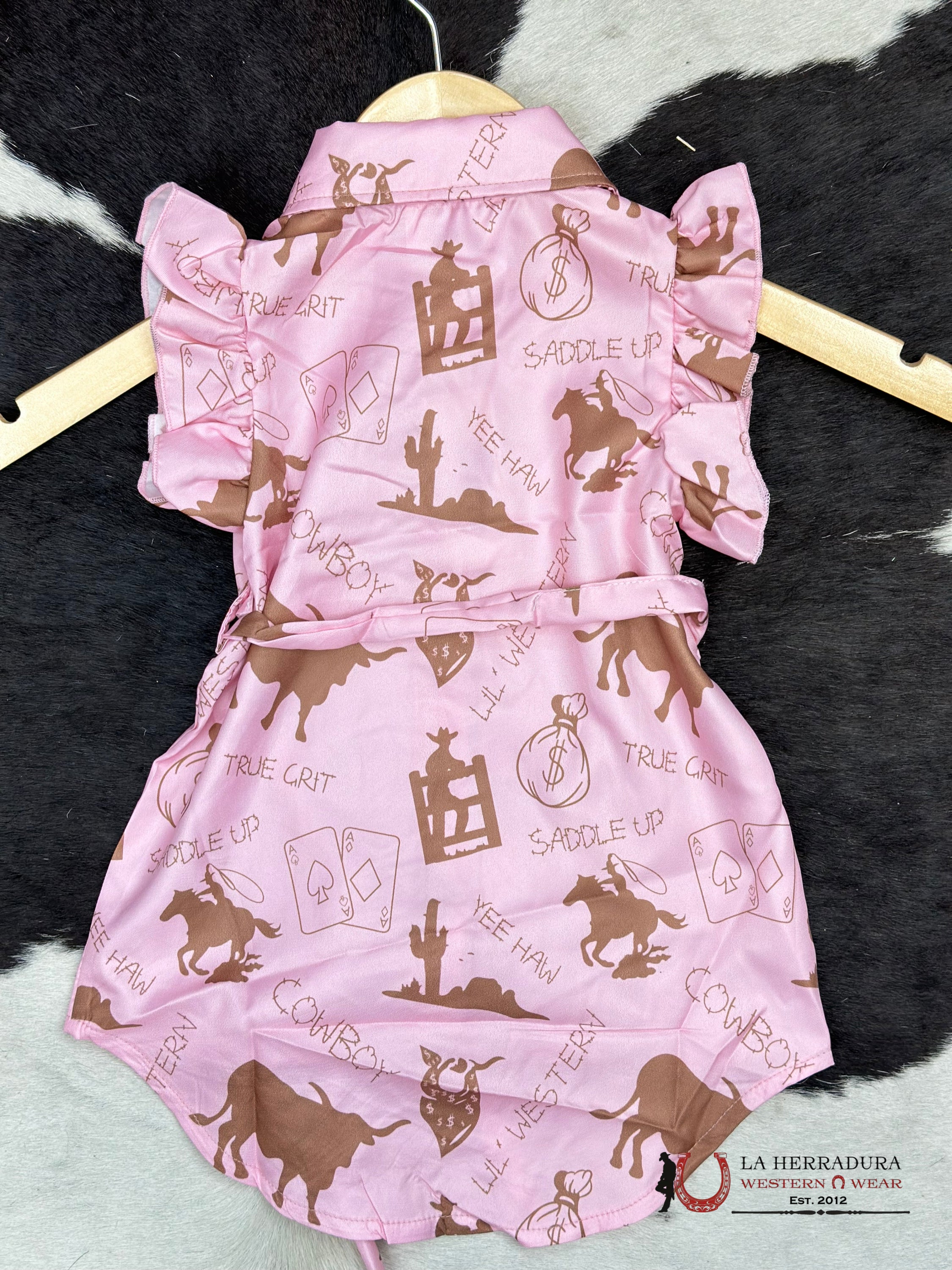 Shea Baby Pink Western Gambler Print Snap Dress Niños