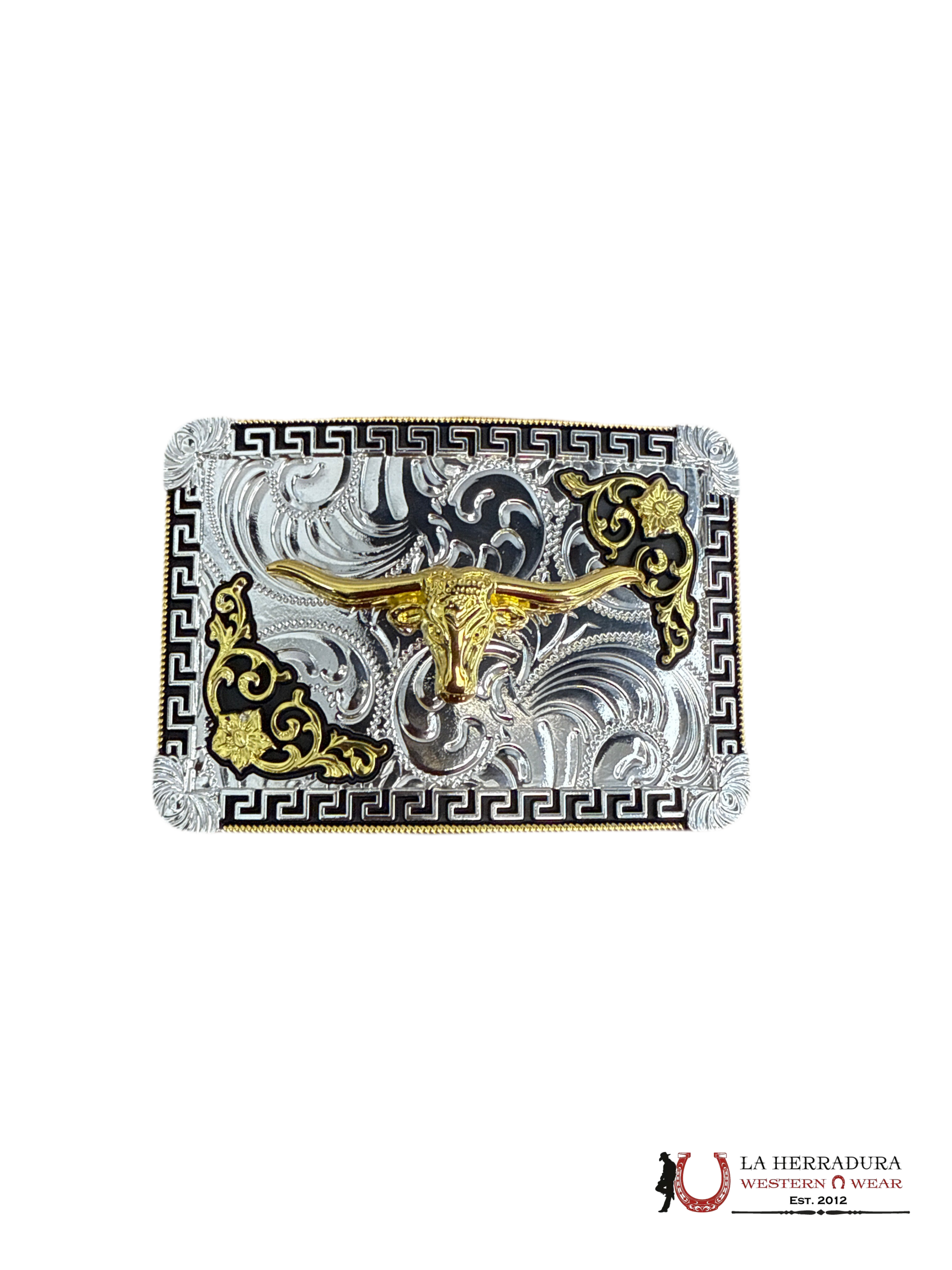 SILVER & GOLD SQUARE LONGHORN HEAD BUCKLE 6 ACCESORIOS