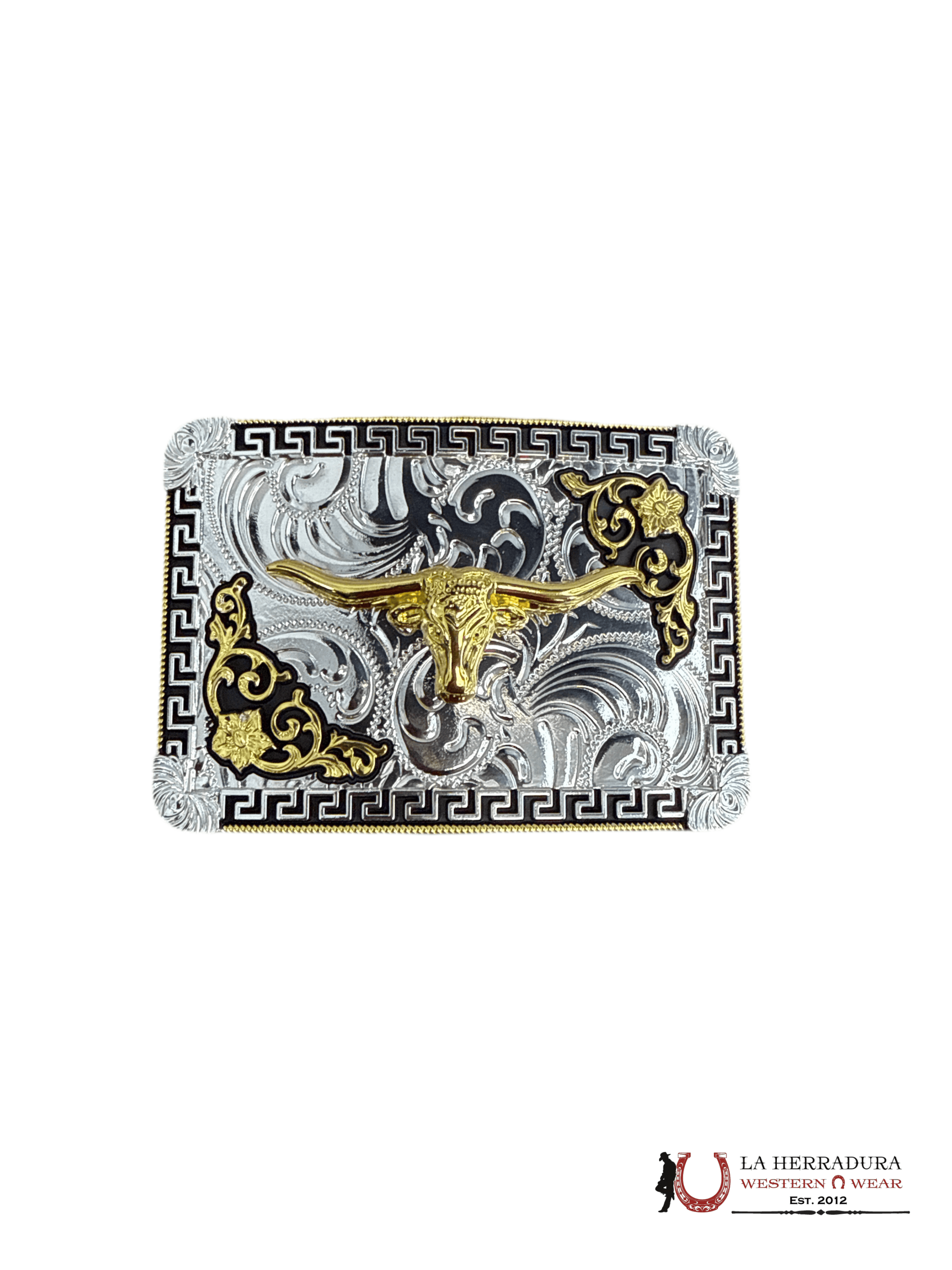 SILVER & GOLD SQUARE LONGHORN HEAD BUCKLE 6 ACCESORIOS