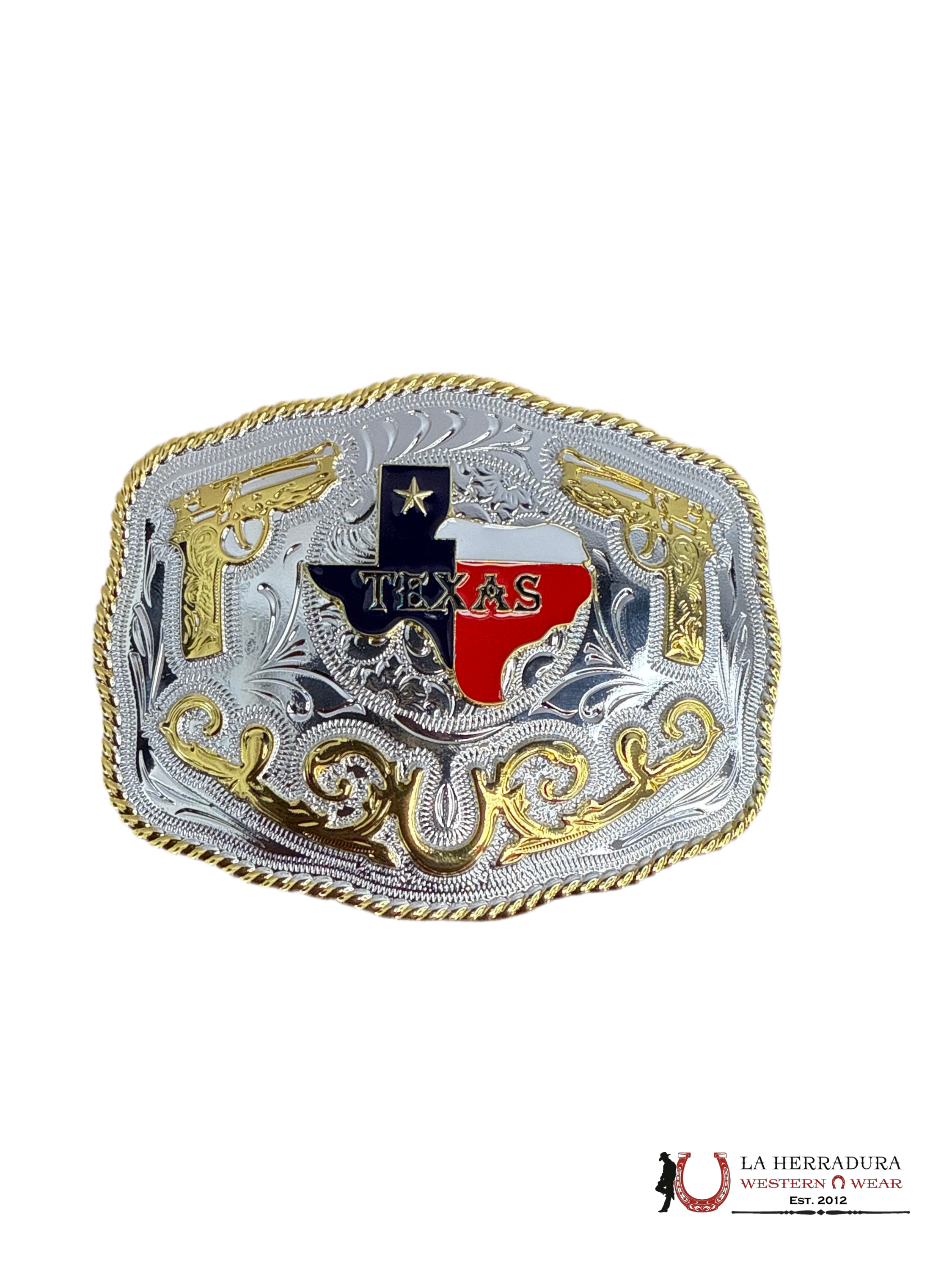 SILVER & GOLD TEXAS STATE ROUND BUCKLE ACCESORIOS