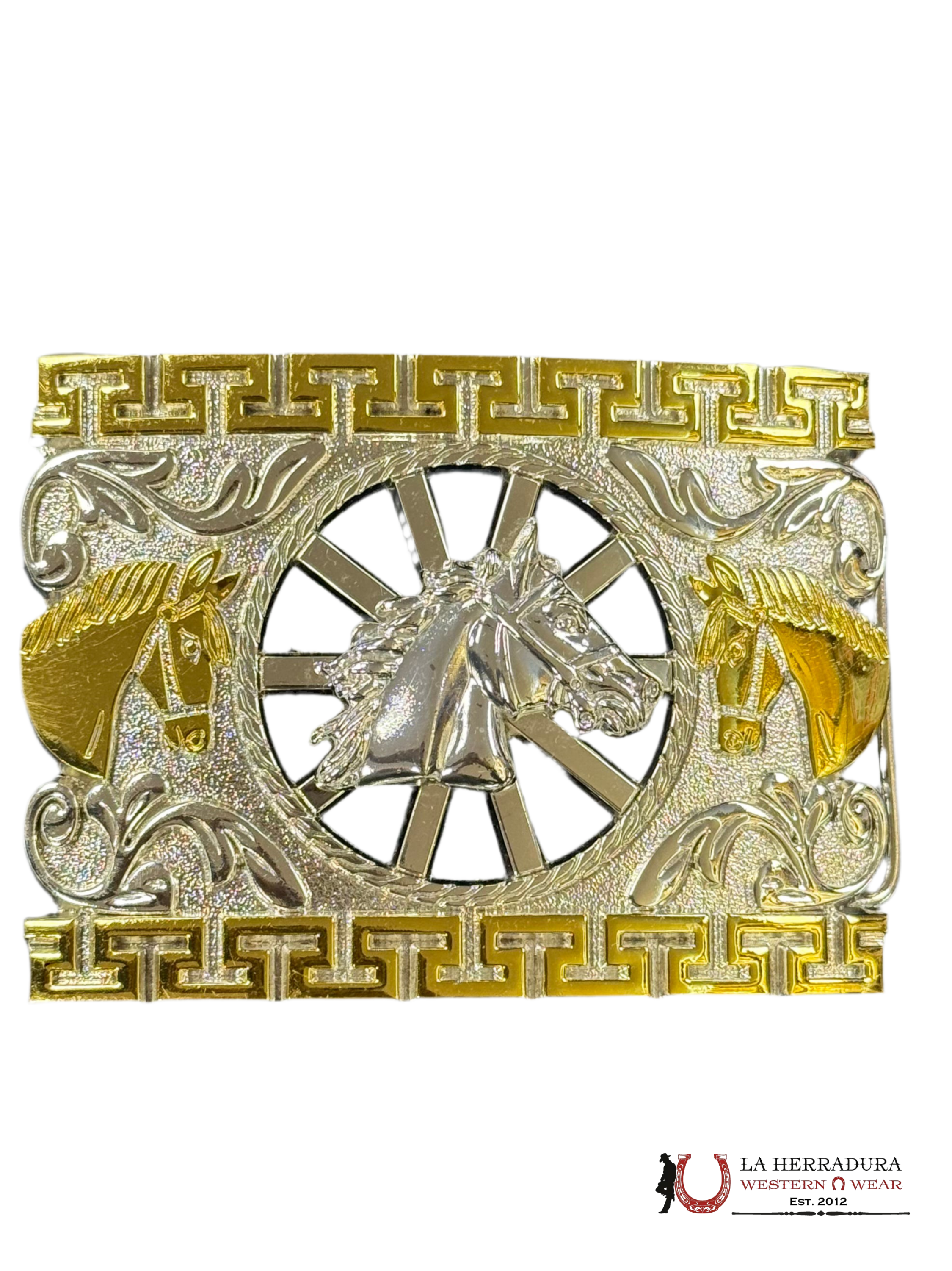 SILVER HORSE GOLD DETAILS SQUARE BUCKLE ACCESORIOS