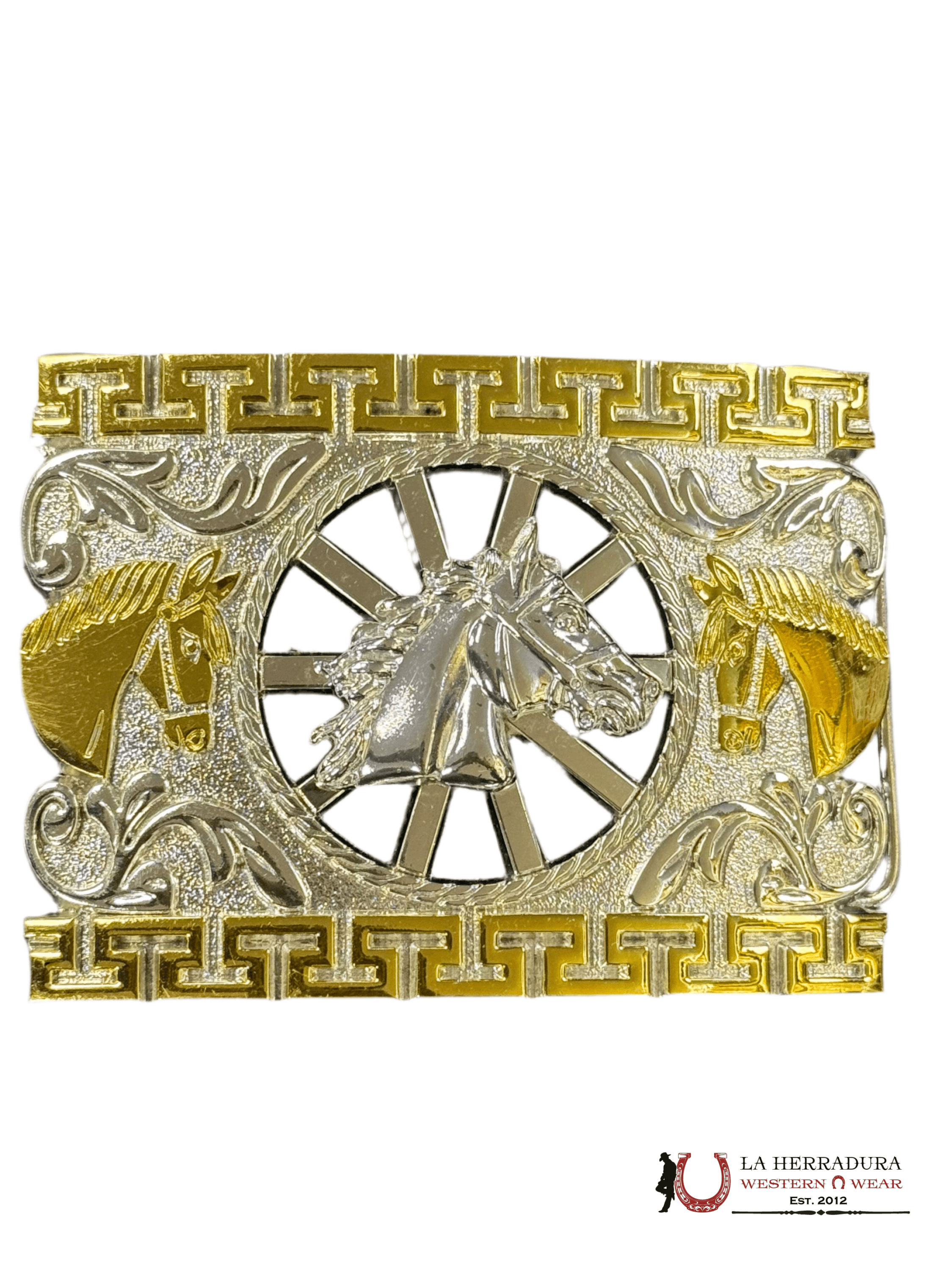 SILVER HORSE GOLD DETAILS SQUARE BUCKLE ACCESORIOS
