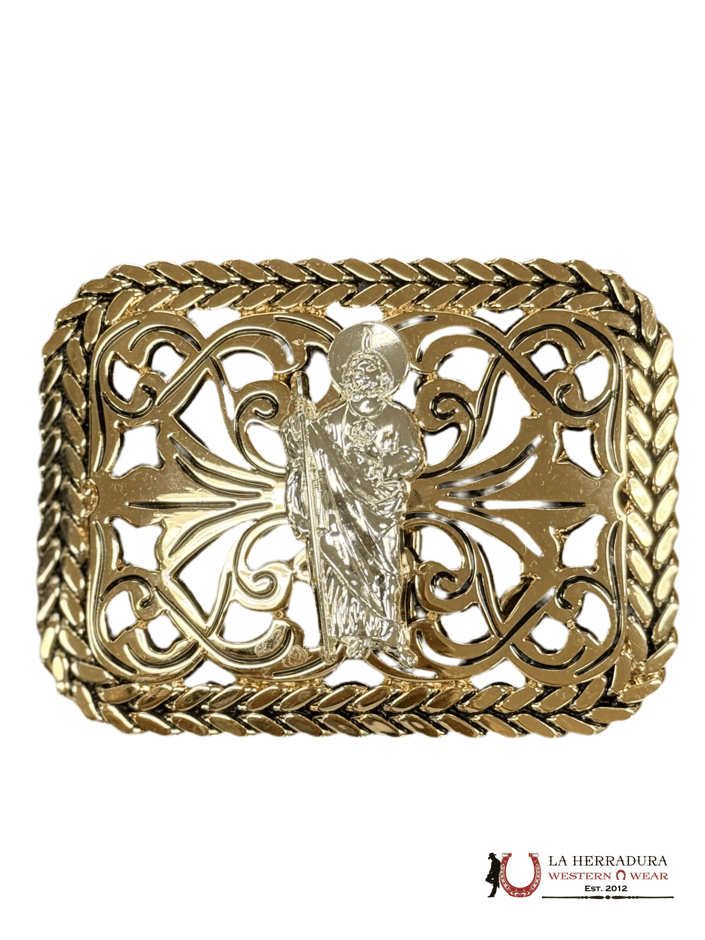 SILVER SAN JUDAS BLACK DETAILS SQUARE BUCKLE ACCESORIOS
