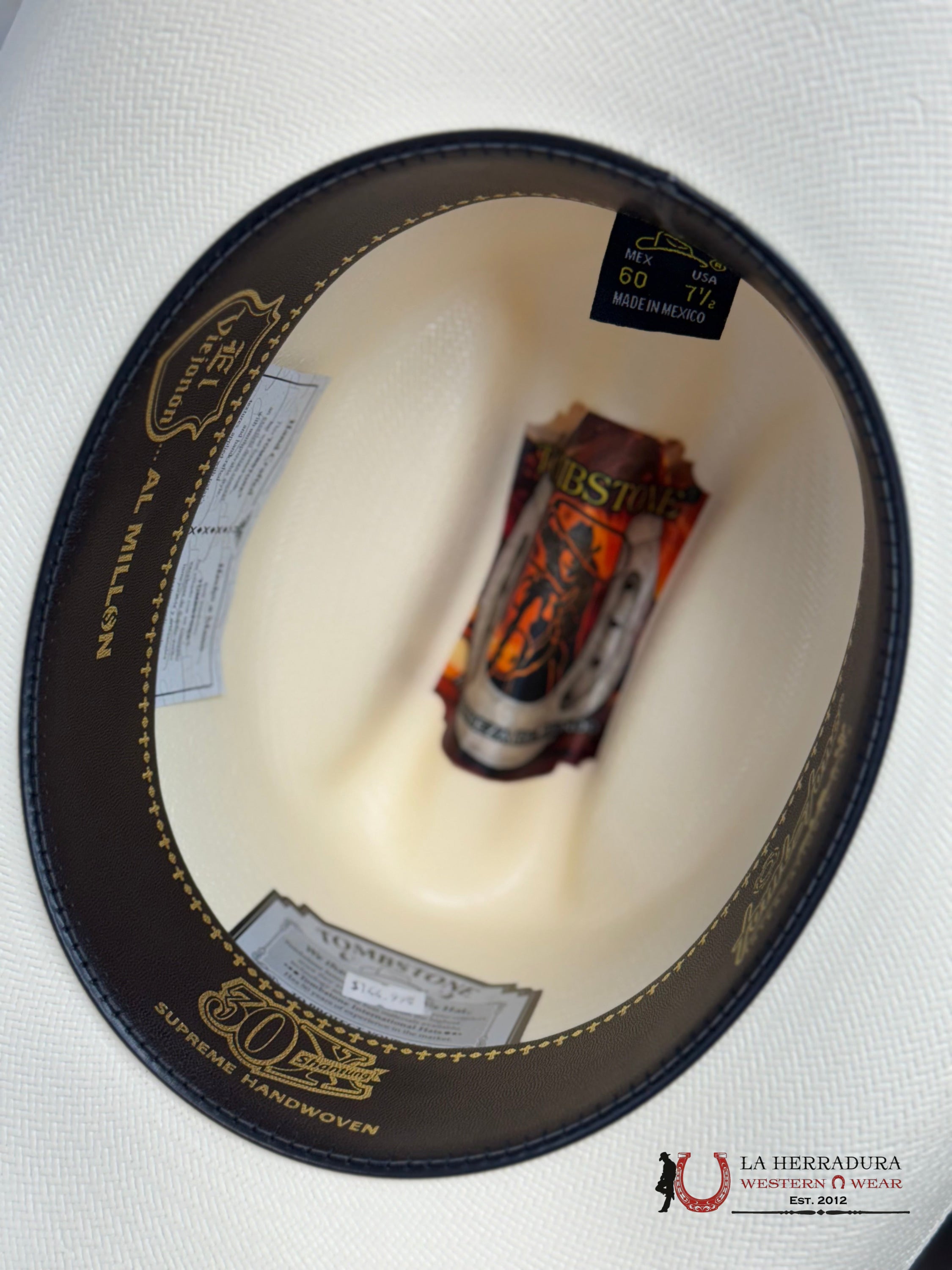 SOMBRERO TOMBSTONE 30X AL MILLÓN COPA ALTA ESTILO EL VIEJON ALA 3 1/2 PALMA NATURAL TEJANA