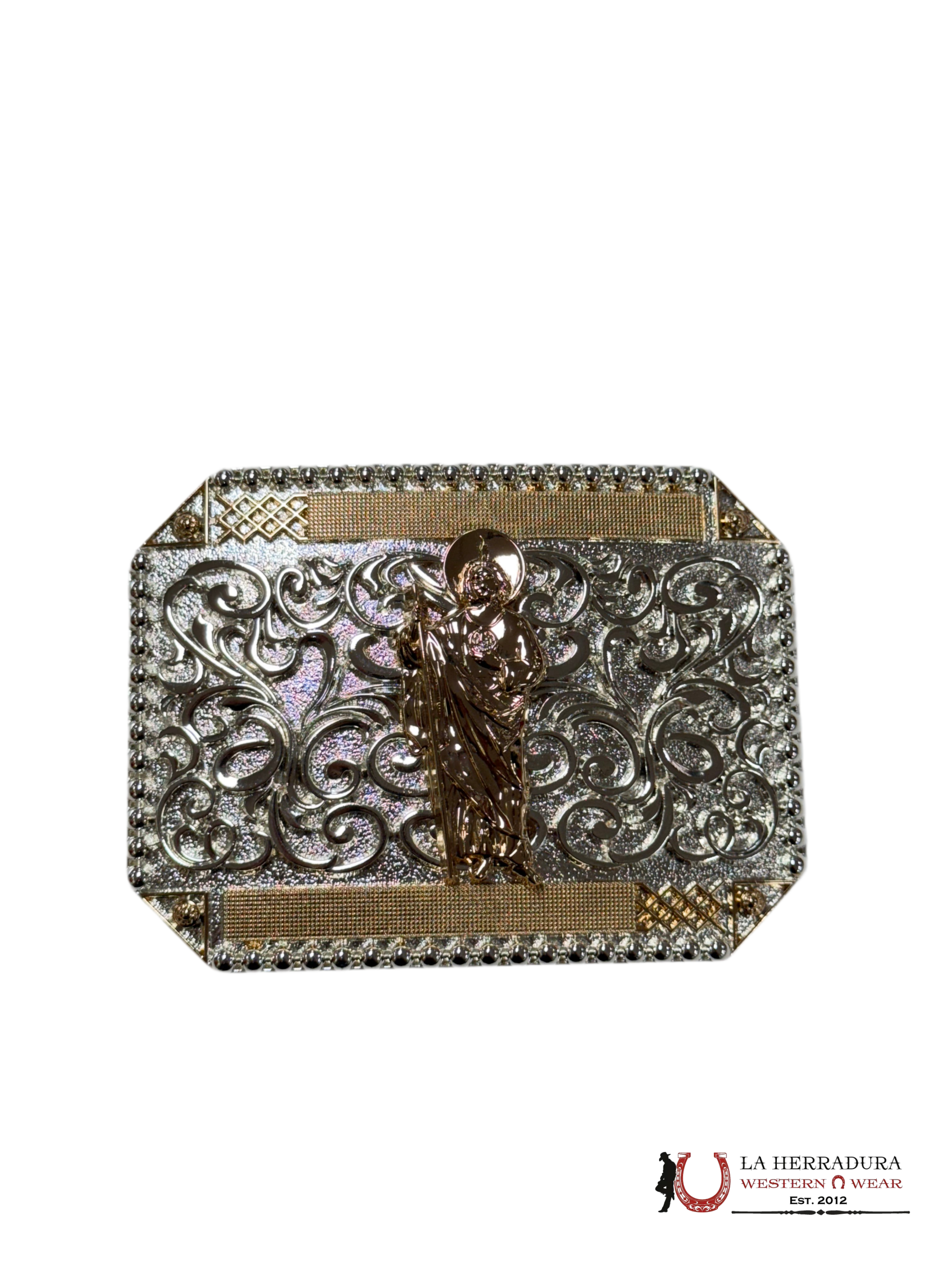 SQUARE BUCKLE SAN JUDAS ROSE GOLD SILVER ACCESORIOS