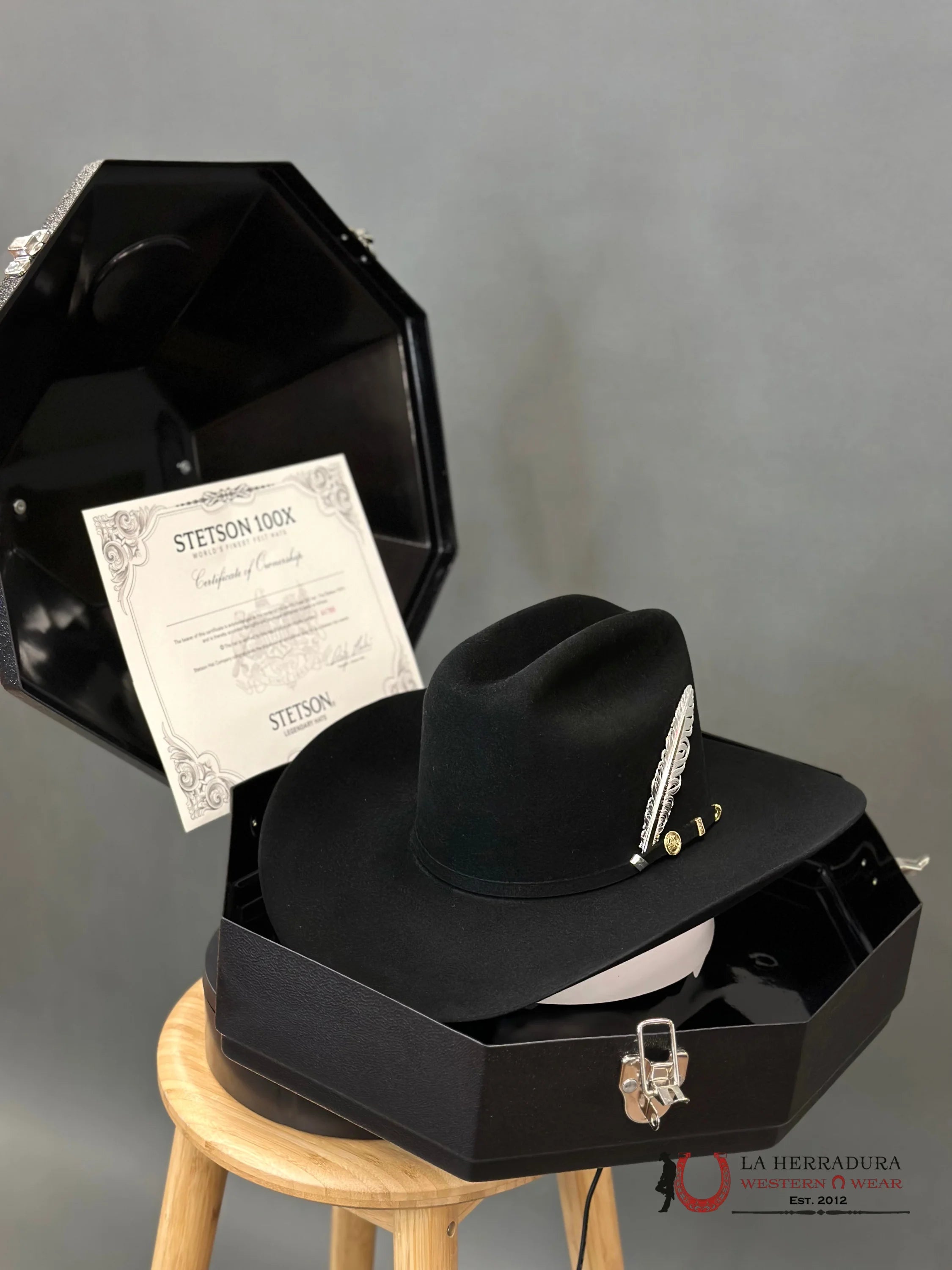 Stetson Cowboy Hat 100X El Presidente Negro/Black Copa Alta Tejana
