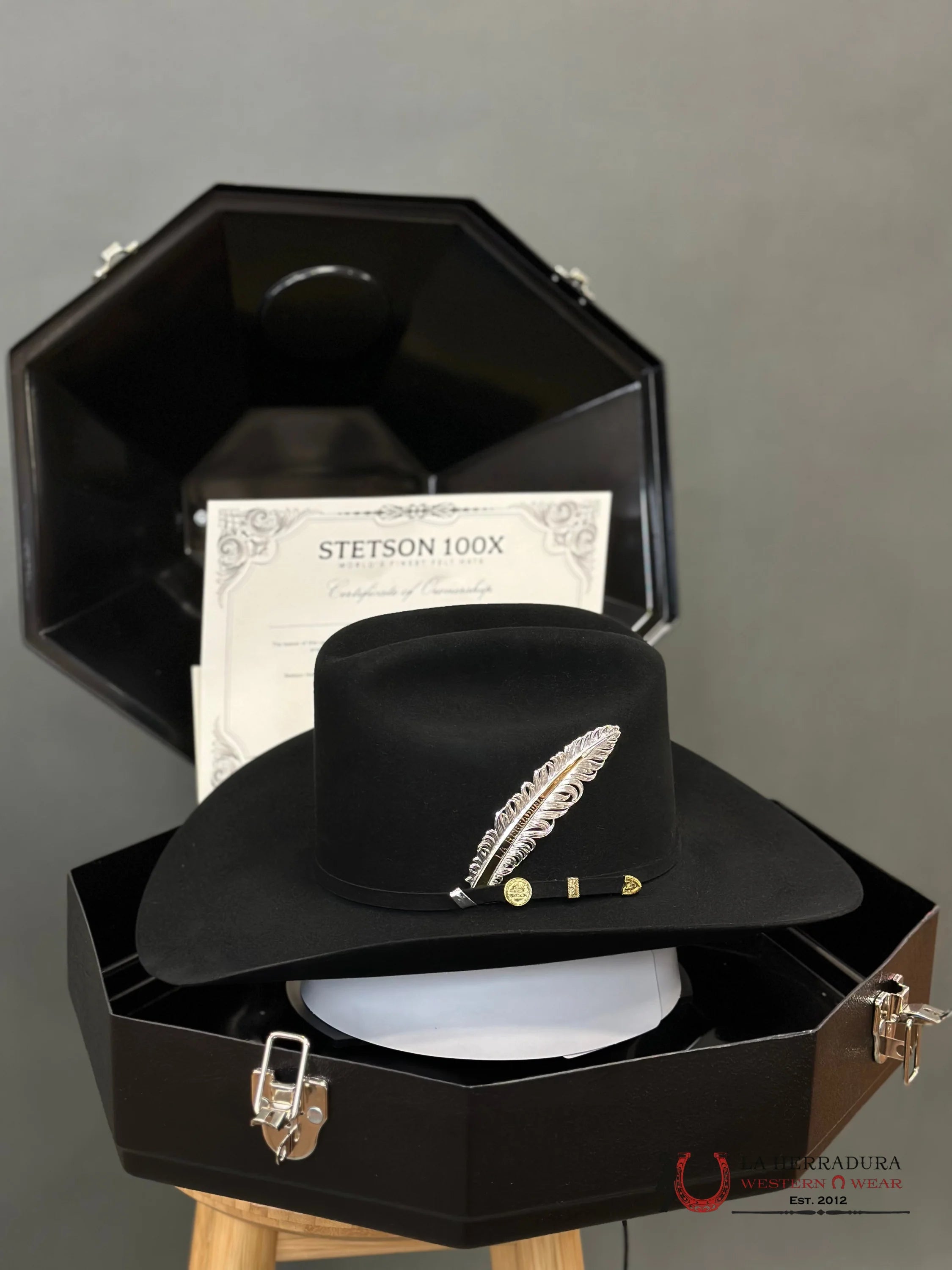 Stetson Cowboy Hat 100X El Presidente Negro/Black Copa Alta Tejana